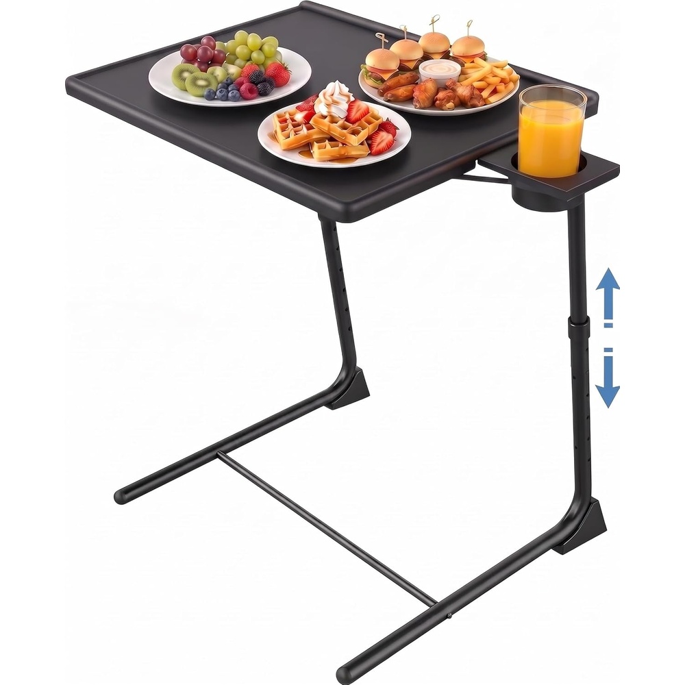 image:imageHUANUO Adjustable TV Tray Foldable TV Tray Table with 6 Height amp 3 Tilt Angle Adjustments TV Dinner Tray with Cup Holder for Couch Bed Sofa and Chair BlackBlack