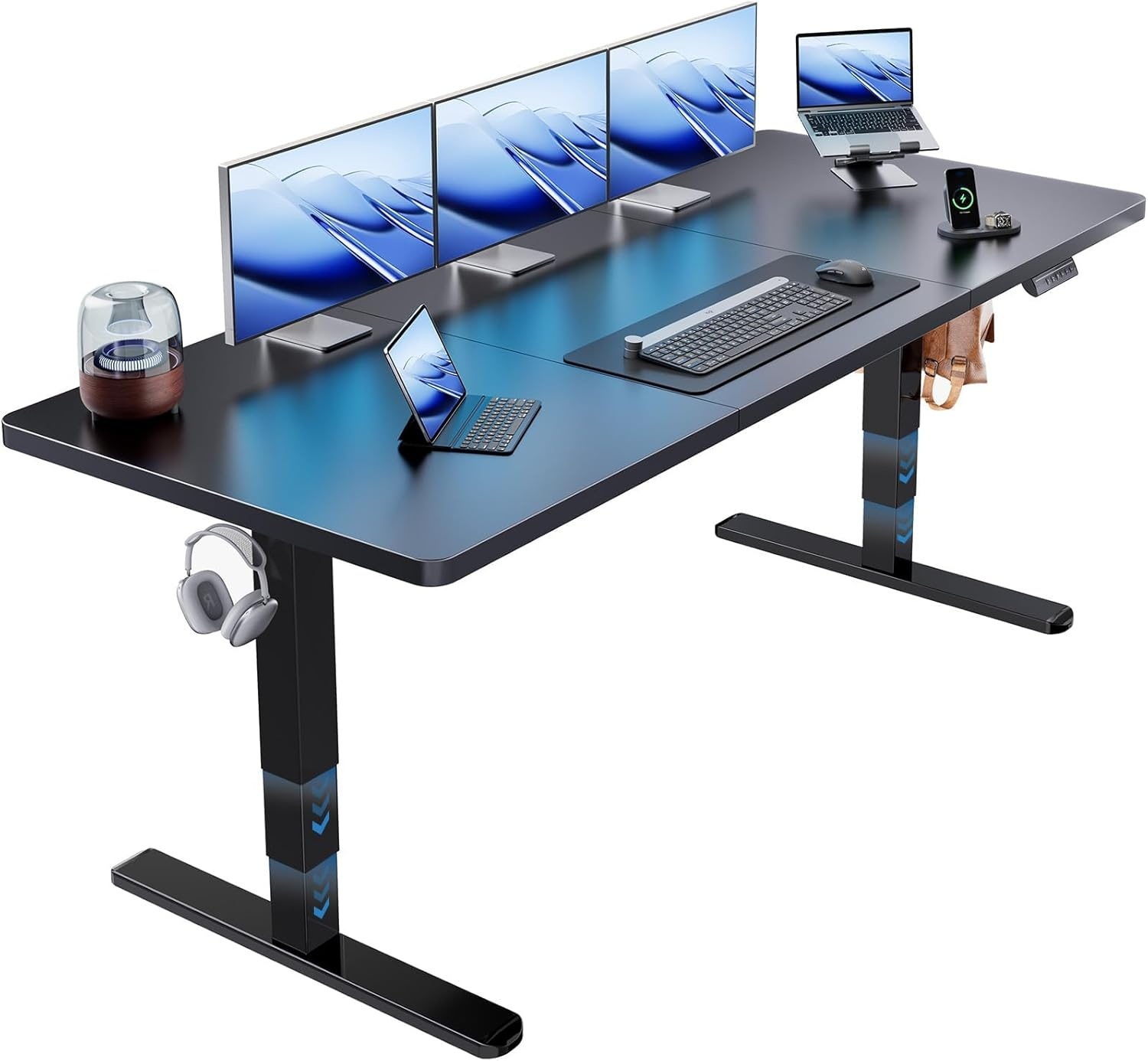 image:imageHUANUO 59x30 Inch 3Stage Legs Electric Standing Desk Large Height Adjustable Office Desk with Brushless Motor Stand Up Desk with 4 Memory Presets amp 2 Hooks Computer Desk for Home Office BlackBlack