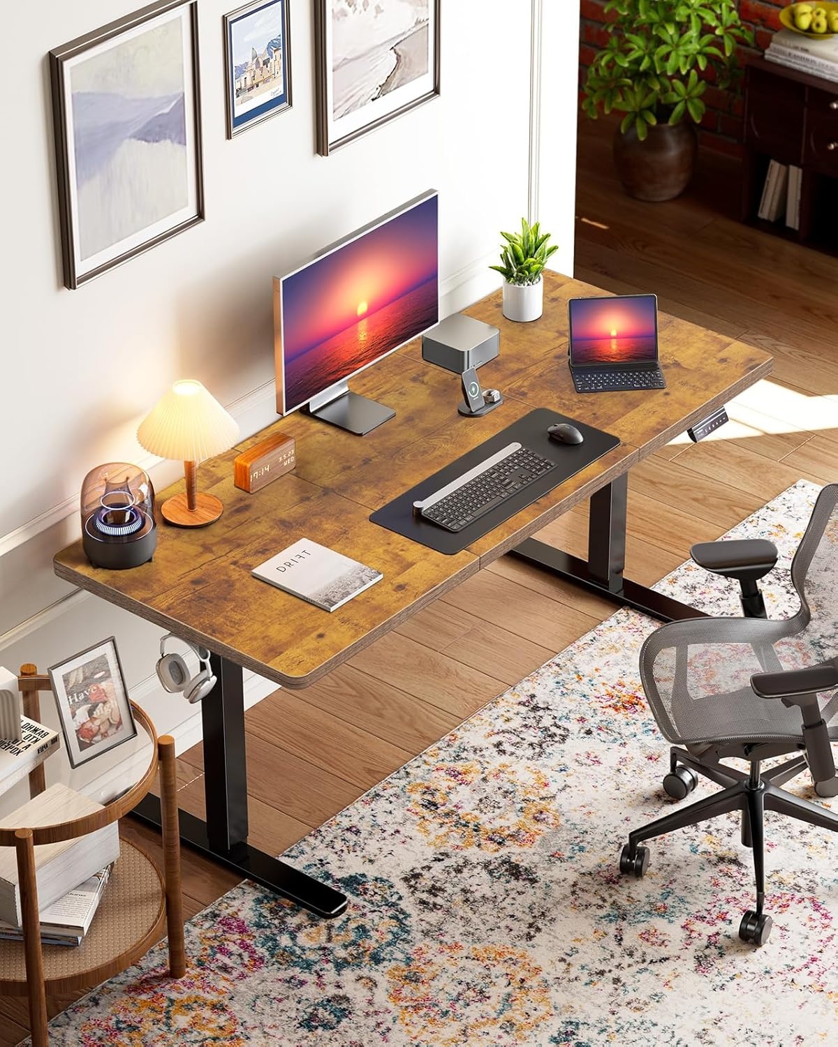 image:imageHUANUO 59x30 Inch 3Stage Legs Electric Standing Desk Large Height Adjustable Office Desk with Brushless Motor Stand Up Desk with 4 Memory Presets amp 2 Hooks Computer Desk for Home Office BlackVintage