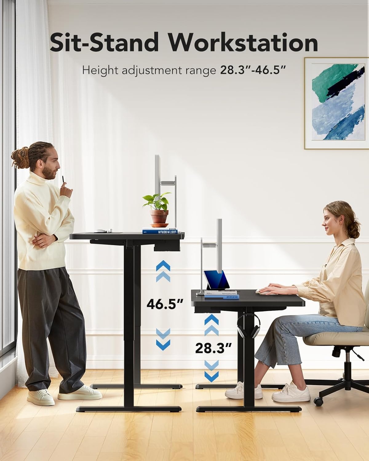 image:imageHUANUO 59x30 Inch 3Stage Legs Electric Standing Desk Large Height Adjustable Office Desk with Brushless Motor Stand Up Desk with 4 Memory Presets amp 2 Hooks Computer Desk for Home Office BlackBlack