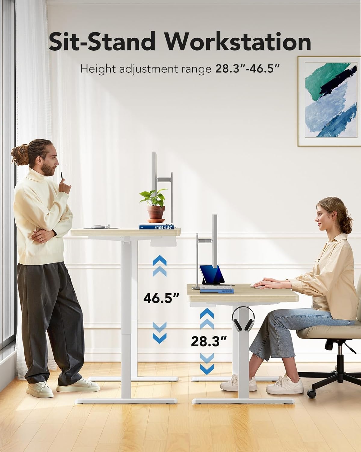 image:imageHUANUO 59x30 Inch 3Stage Legs Electric Standing Desk Large Height Adjustable Office Desk with Brushless Motor Stand Up Desk with 4 Memory Presets amp 2 Hooks Computer Desk for Home Office BlackNatural