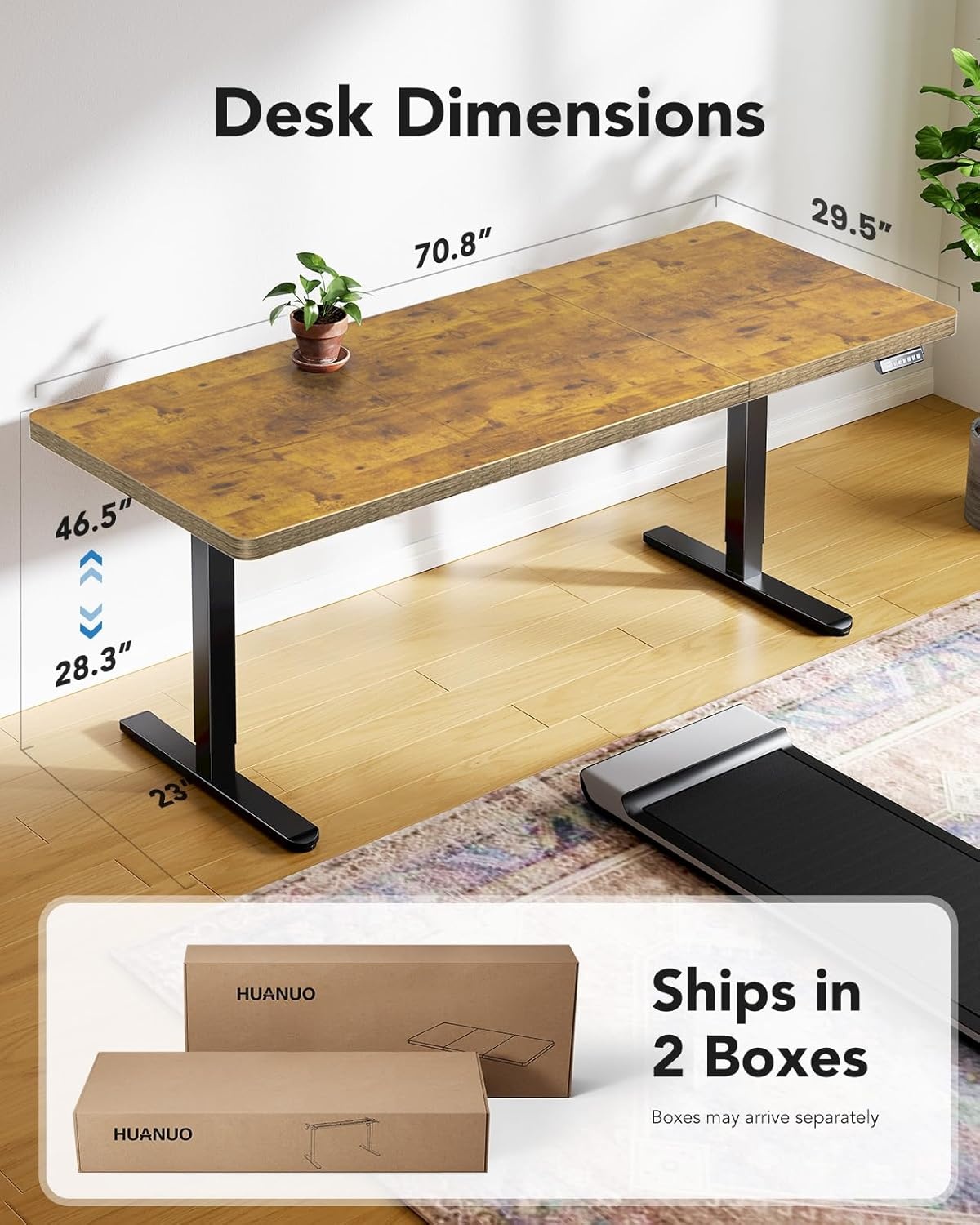 image:imageHUANUO 59x30 Inch 3Stage Legs Electric Standing Desk Large Height Adjustable Office Desk with Brushless Motor Stand Up Desk with 4 Memory Presets amp 2 Hooks Computer Desk for Home Office BlackVintage
