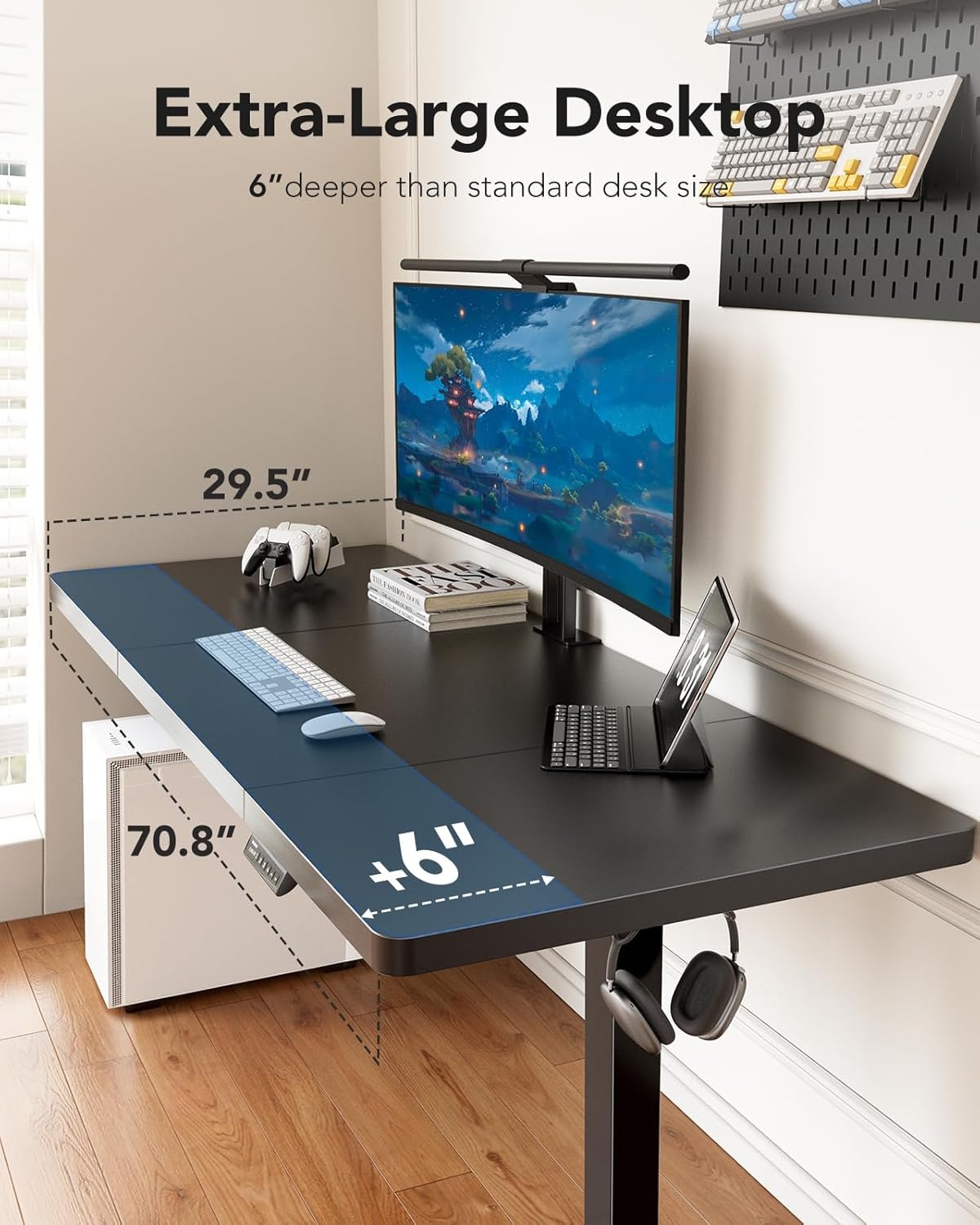 image:imageHUANUO 59x30 Inch 3Stage Legs Electric Standing Desk Large Height Adjustable Office Desk with Brushless Motor Stand Up Desk with 4 Memory Presets amp 2 Hooks Computer Desk for Home Office BlackBlack