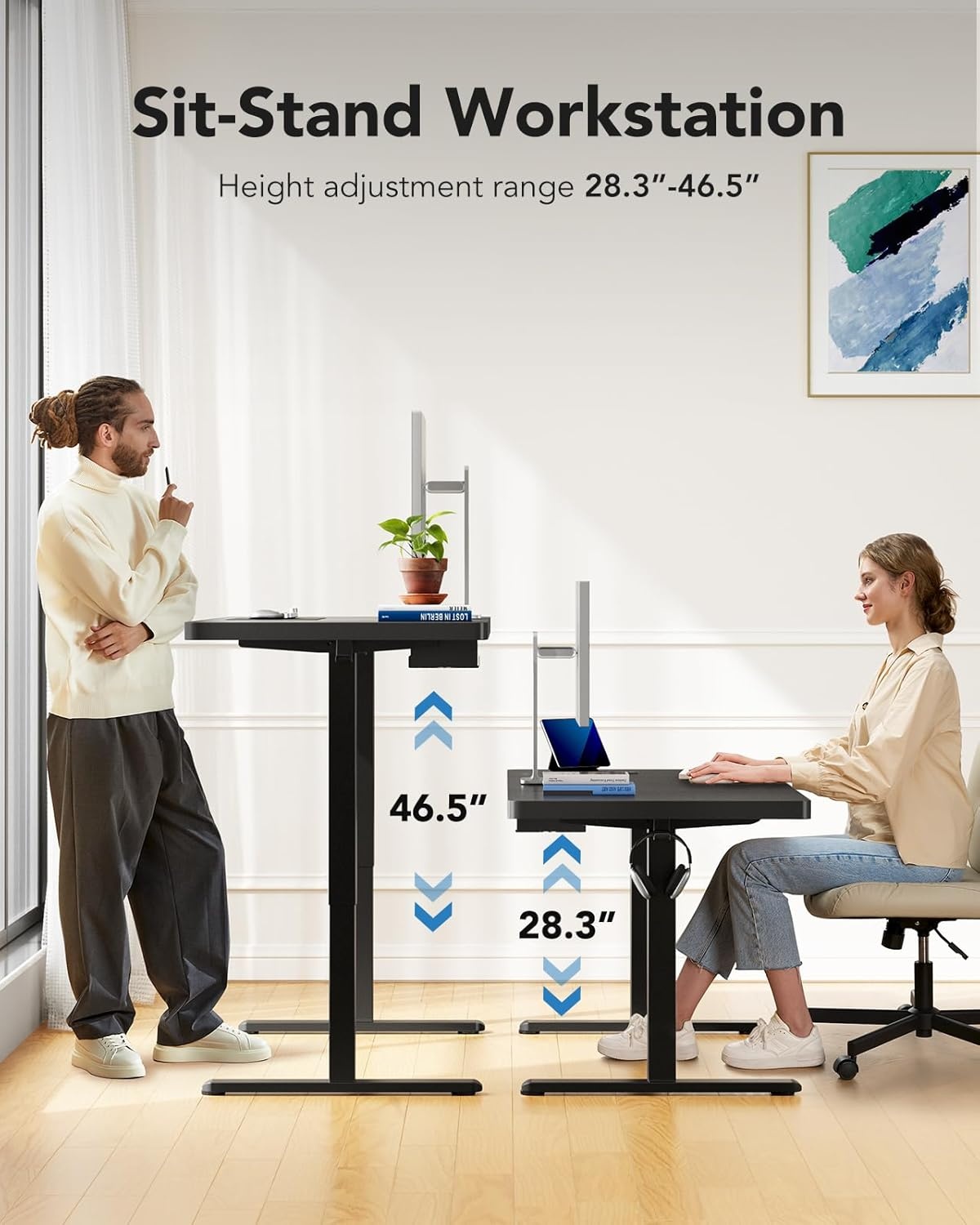image:imageHUANUO 59x30 Inch 3Stage Legs Electric Standing Desk Large Height Adjustable Office Desk with Brushless Motor Stand Up Desk with 4 Memory Presets amp 2 Hooks Computer Desk for Home Office BlackBlack