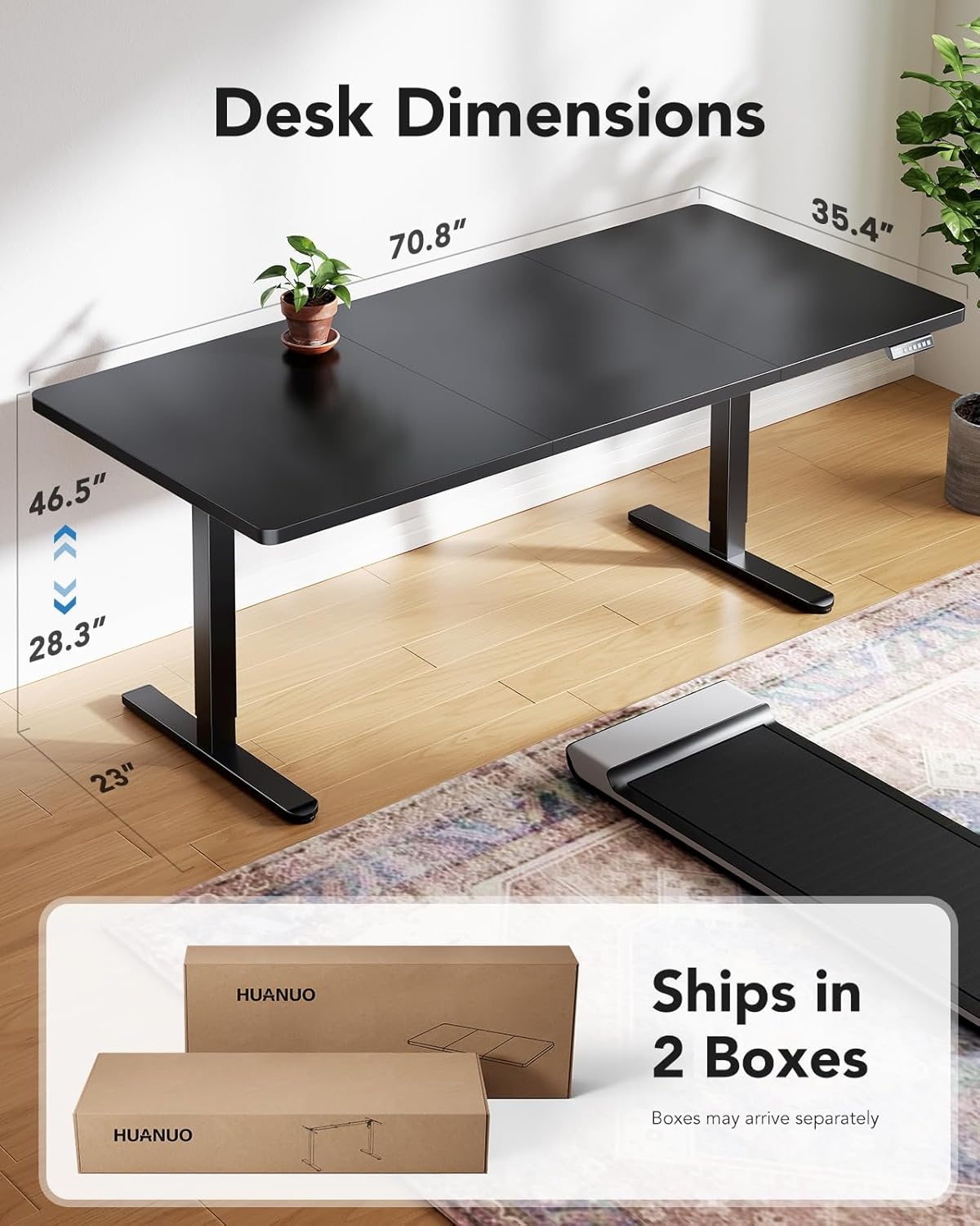 image:imageHUANUO 59x30 Inch 3Stage Legs Electric Standing Desk Large Height Adjustable Office Desk with Brushless Motor Stand Up Desk with 4 Memory Presets amp 2 Hooks Computer Desk for Home Office BlackBlack