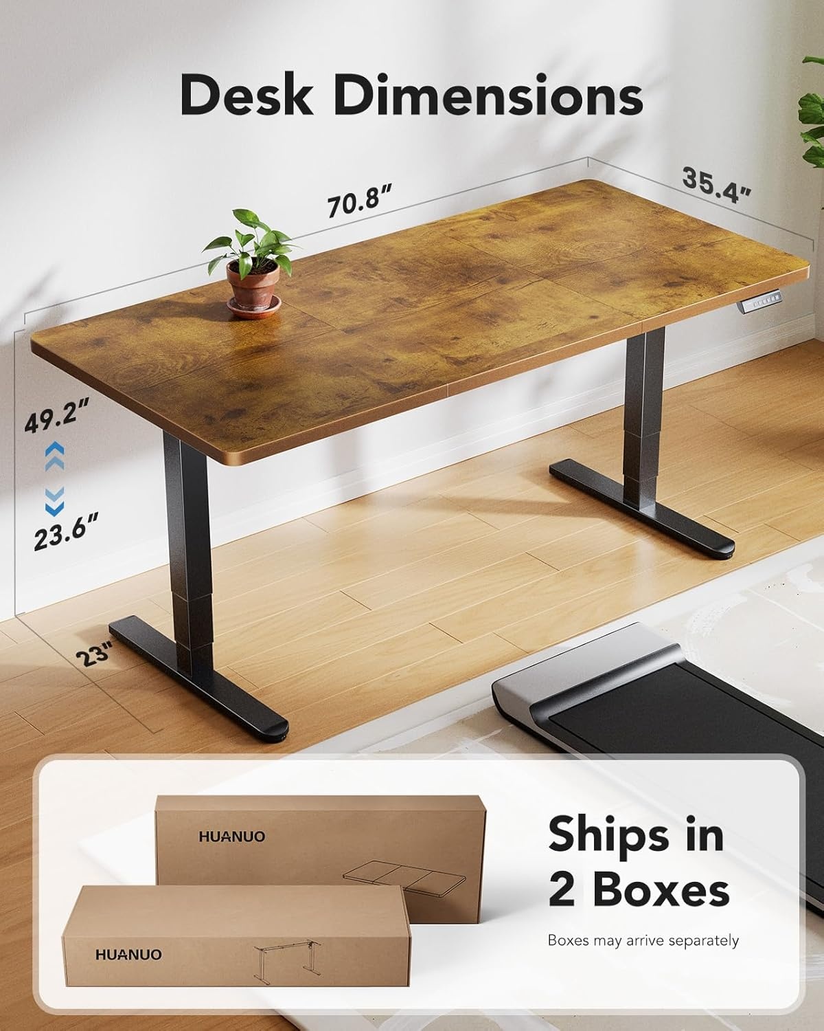 image:imageHUANUO 59x30 Inch 3Stage Legs Electric Standing Desk Large Height Adjustable Office Desk with Brushless Motor Stand Up Desk with 4 Memory Presets amp 2 Hooks Computer Desk for Home Office BlackVintage