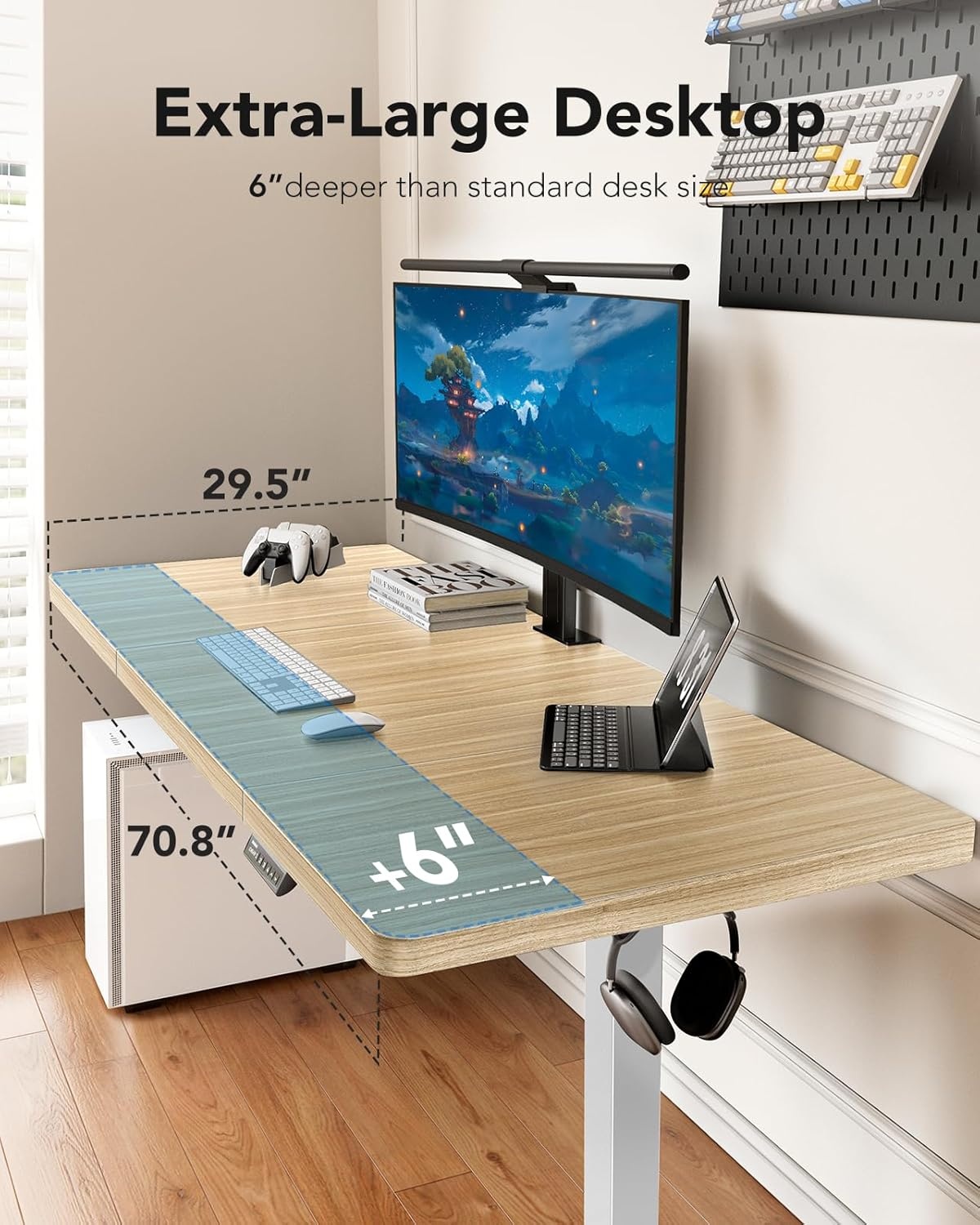 image:imageHUANUO 59x30 Inch 3Stage Legs Electric Standing Desk Large Height Adjustable Office Desk with Brushless Motor Stand Up Desk with 4 Memory Presets amp 2 Hooks Computer Desk for Home Office BlackNatural