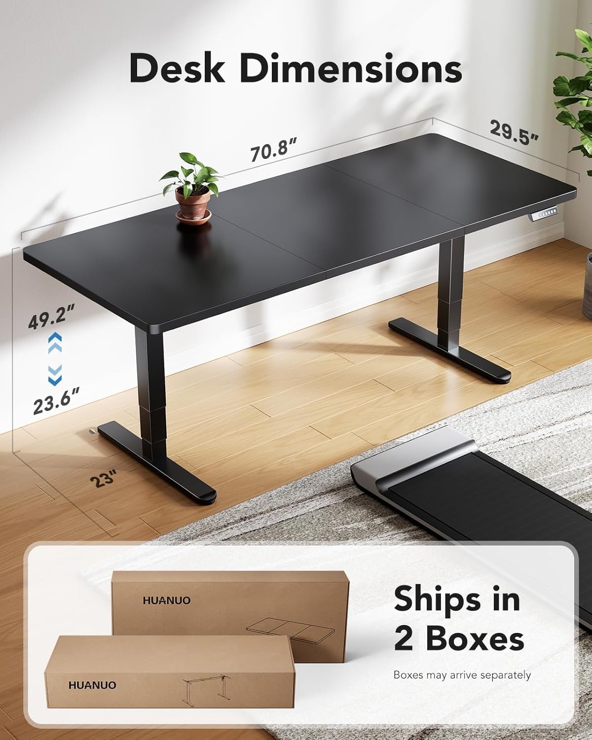 image:imageHUANUO 59x30 Inch 3Stage Legs Electric Standing Desk Large Height Adjustable Office Desk with Brushless Motor Stand Up Desk with 4 Memory Presets amp 2 Hooks Computer Desk for Home Office BlackBlack
