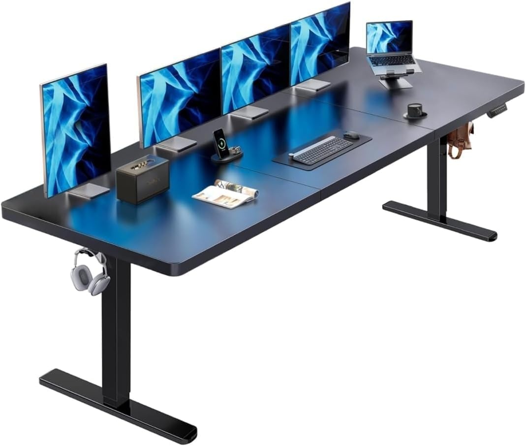 image:imageHUANUO 59x30 Inch 3Stage Legs Electric Standing Desk Large Height Adjustable Office Desk with Brushless Motor Stand Up Desk with 4 Memory Presets amp 2 Hooks Computer Desk for Home Office BlackBlack