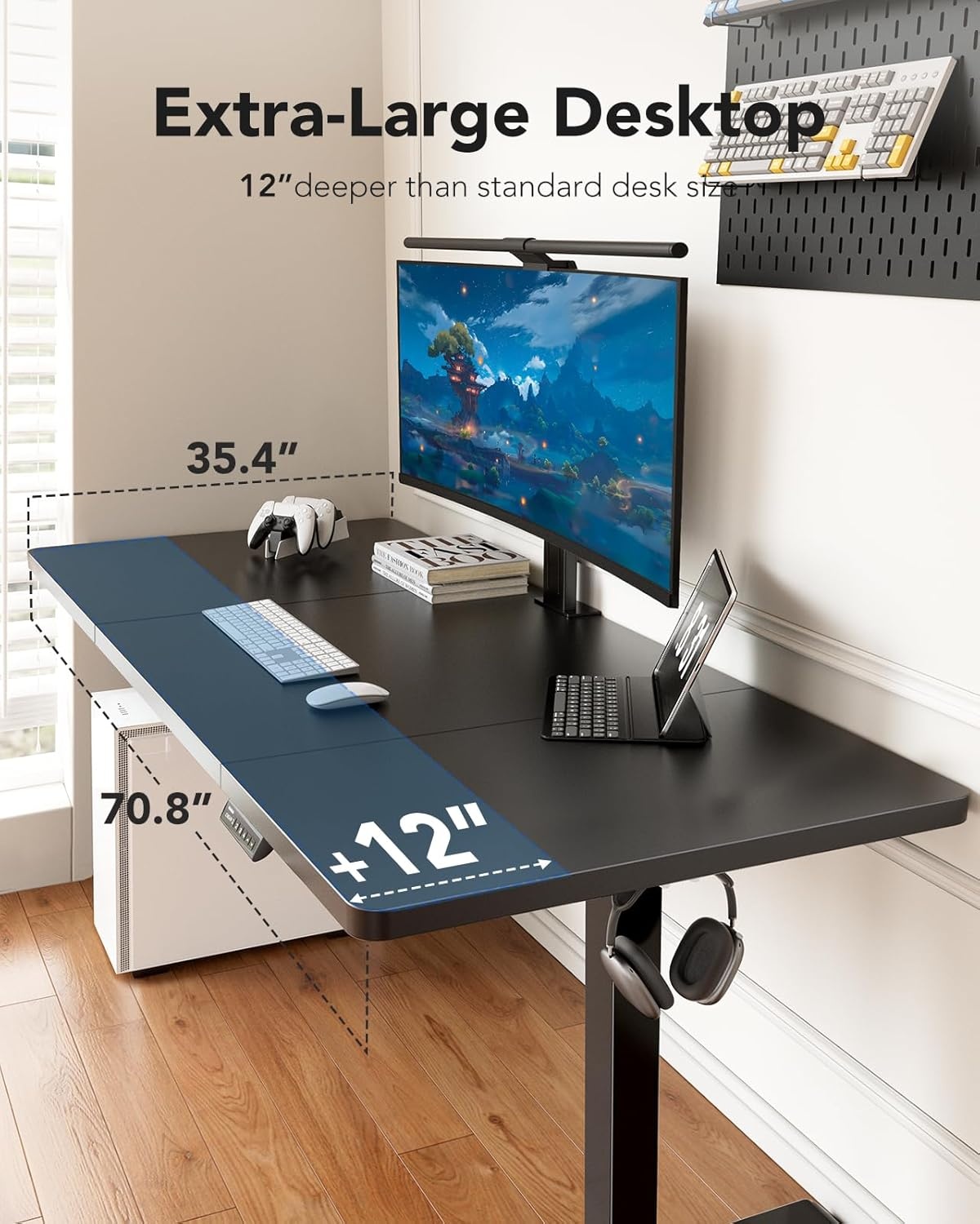 image:imageHUANUO 59x30 Inch 3Stage Legs Electric Standing Desk Large Height Adjustable Office Desk with Brushless Motor Stand Up Desk with 4 Memory Presets amp 2 Hooks Computer Desk for Home Office BlackBlack