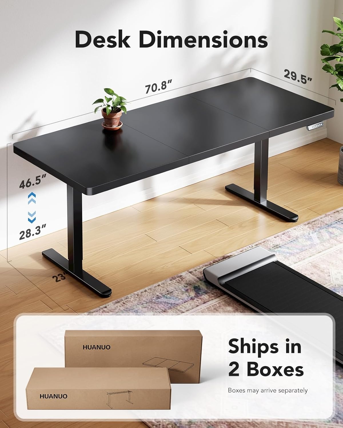 image:imageHUANUO 59x30 Inch 3Stage Legs Electric Standing Desk Large Height Adjustable Office Desk with Brushless Motor Stand Up Desk with 4 Memory Presets amp 2 Hooks Computer Desk for Home Office BlackBlack