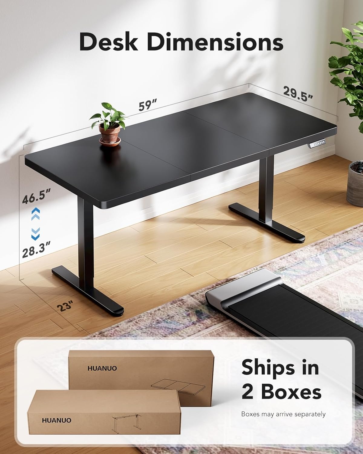 image:imageHUANUO 59x30 Inch 3Stage Legs Electric Standing Desk Large Height Adjustable Office Desk with Brushless Motor Stand Up Desk with 4 Memory Presets amp 2 Hooks Computer Desk for Home Office BlackBlack