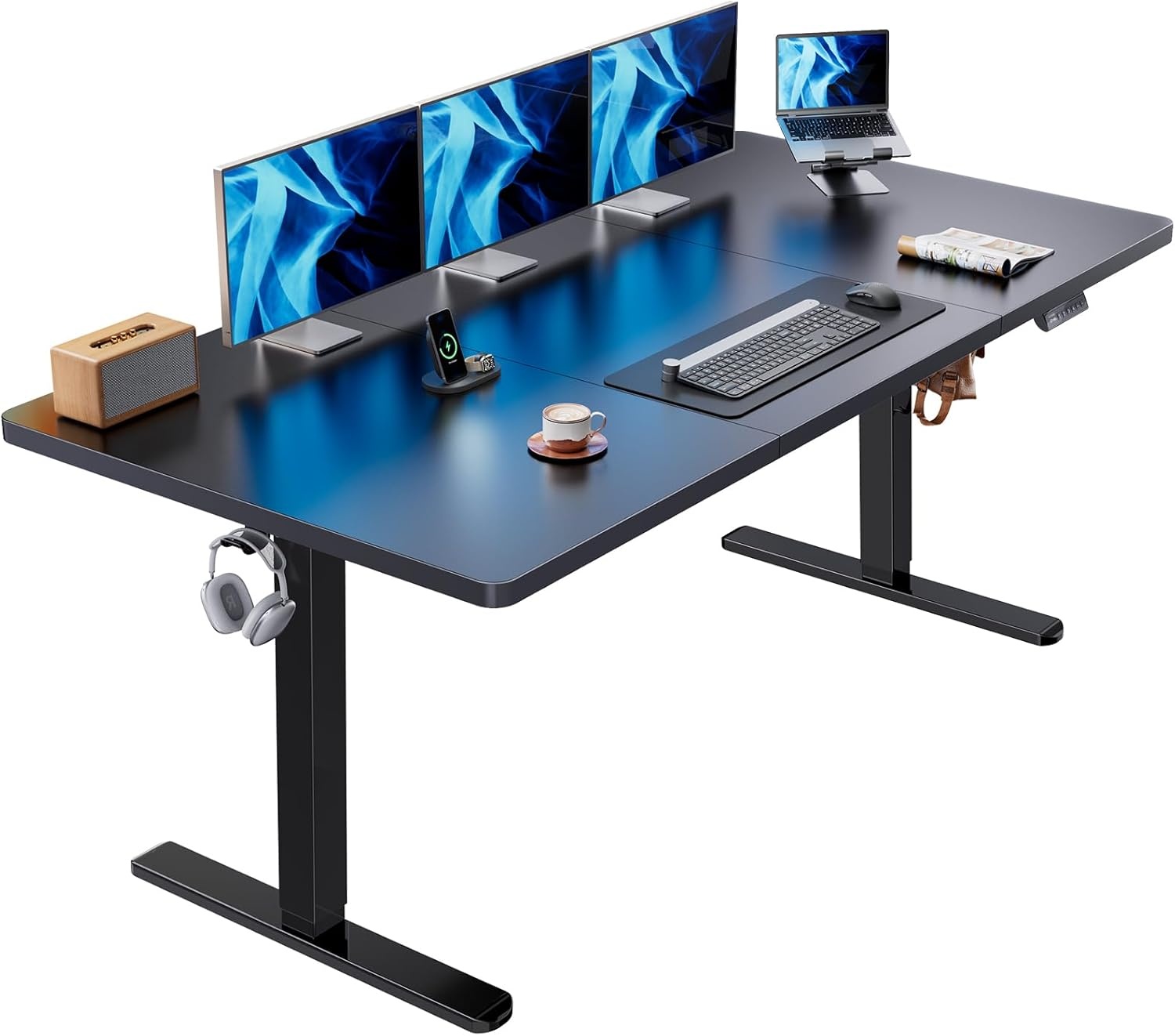 image:imageHUANUO 59x30 Inch 3Stage Legs Electric Standing Desk Large Height Adjustable Office Desk with Brushless Motor Stand Up Desk with 4 Memory Presets amp 2 Hooks Computer Desk for Home Office BlackBlack