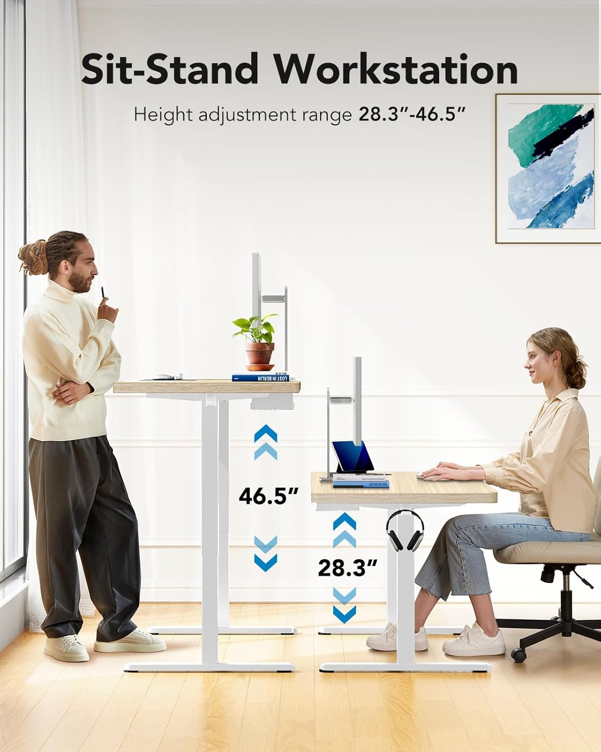 image:imageHUANUO 59x30 Inch 3Stage Legs Electric Standing Desk Large Height Adjustable Office Desk with Brushless Motor Stand Up Desk with 4 Memory Presets amp 2 Hooks Computer Desk for Home Office BlackNatural