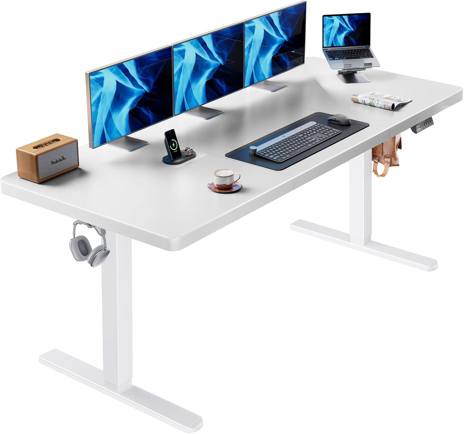 image:imageHUANUO 59x30 Inch 3Stage Legs Electric Standing Desk Large Height Adjustable Office Desk with Brushless Motor Stand Up Desk with 4 Memory Presets amp 2 Hooks Computer Desk for Home Office BlackWhite