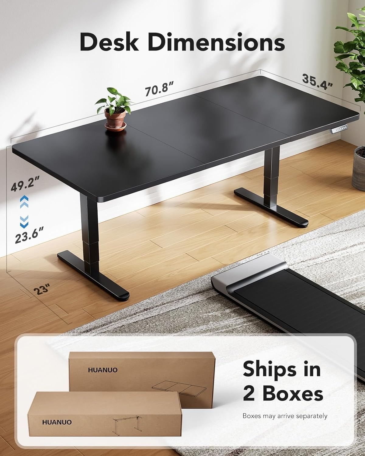 image:imageHUANUO 59x30 Inch 3Stage Legs Electric Standing Desk Large Height Adjustable Office Desk with Brushless Motor Stand Up Desk with 4 Memory Presets amp 2 Hooks Computer Desk for Home Office BlackBlack
