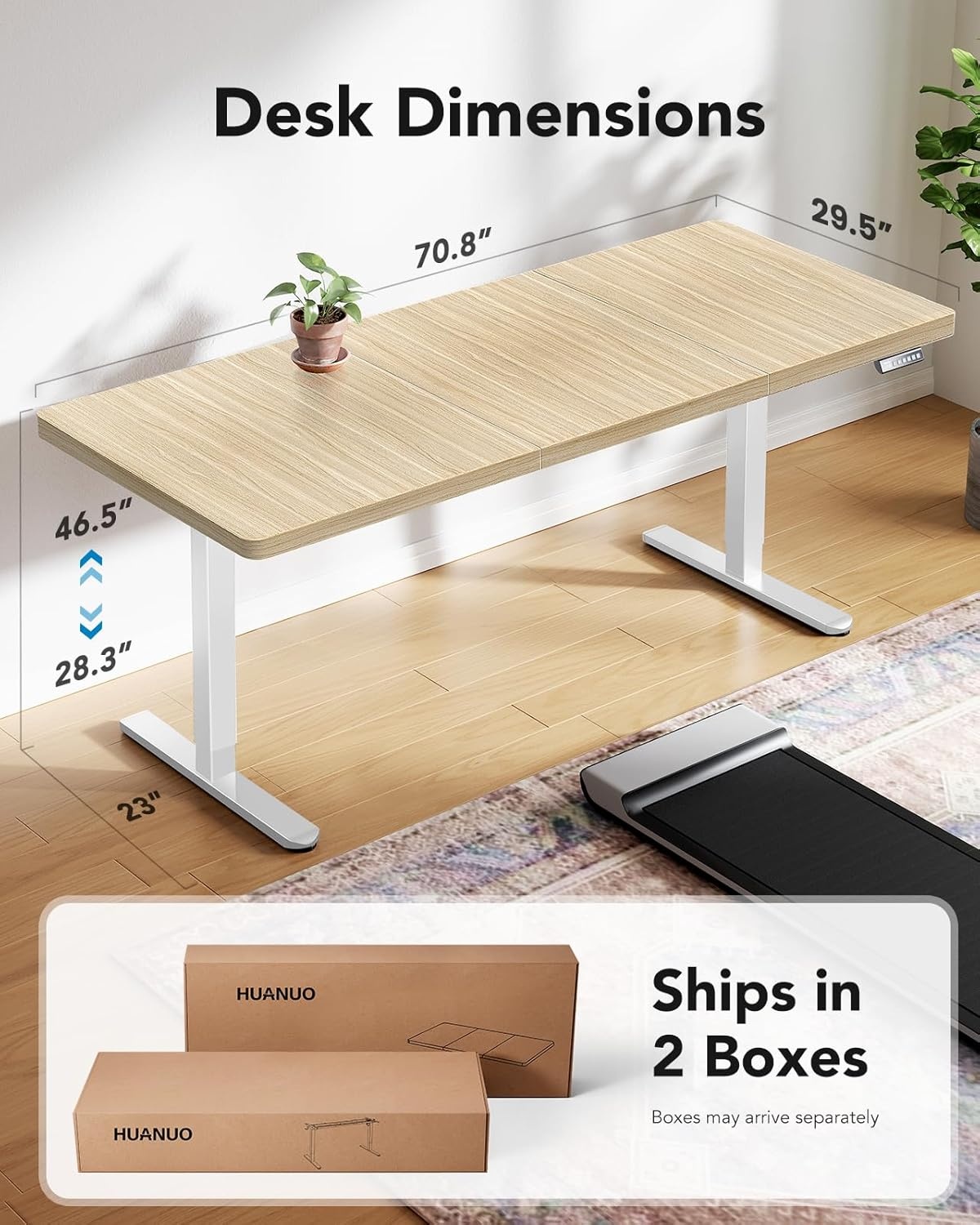 image:imageHUANUO 59x30 Inch 3Stage Legs Electric Standing Desk Large Height Adjustable Office Desk with Brushless Motor Stand Up Desk with 4 Memory Presets amp 2 Hooks Computer Desk for Home Office BlackNatural