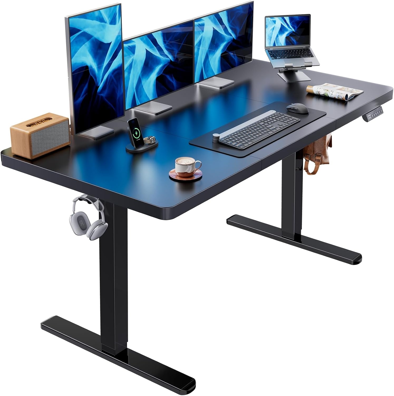 image:imageHUANUO 59x30 Inch 3Stage Legs Electric Standing Desk Large Height Adjustable Office Desk with Brushless Motor Stand Up Desk with 4 Memory Presets amp 2 Hooks Computer Desk for Home Office BlackBlack