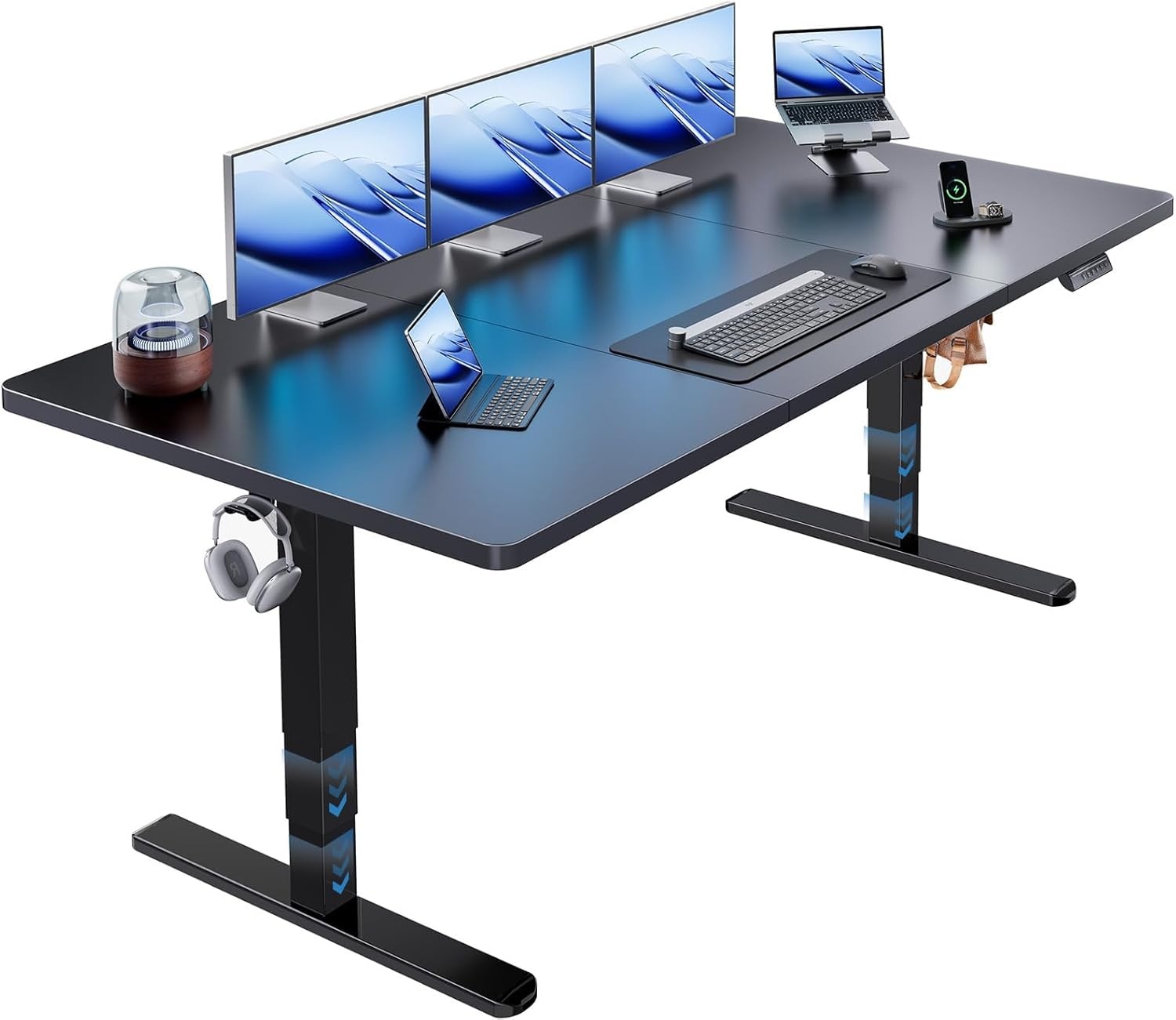 image:imageHUANUO 59x30 Inch 3Stage Legs Electric Standing Desk Large Height Adjustable Office Desk with Brushless Motor Stand Up Desk with 4 Memory Presets amp 2 Hooks Computer Desk for Home Office BlackBlack