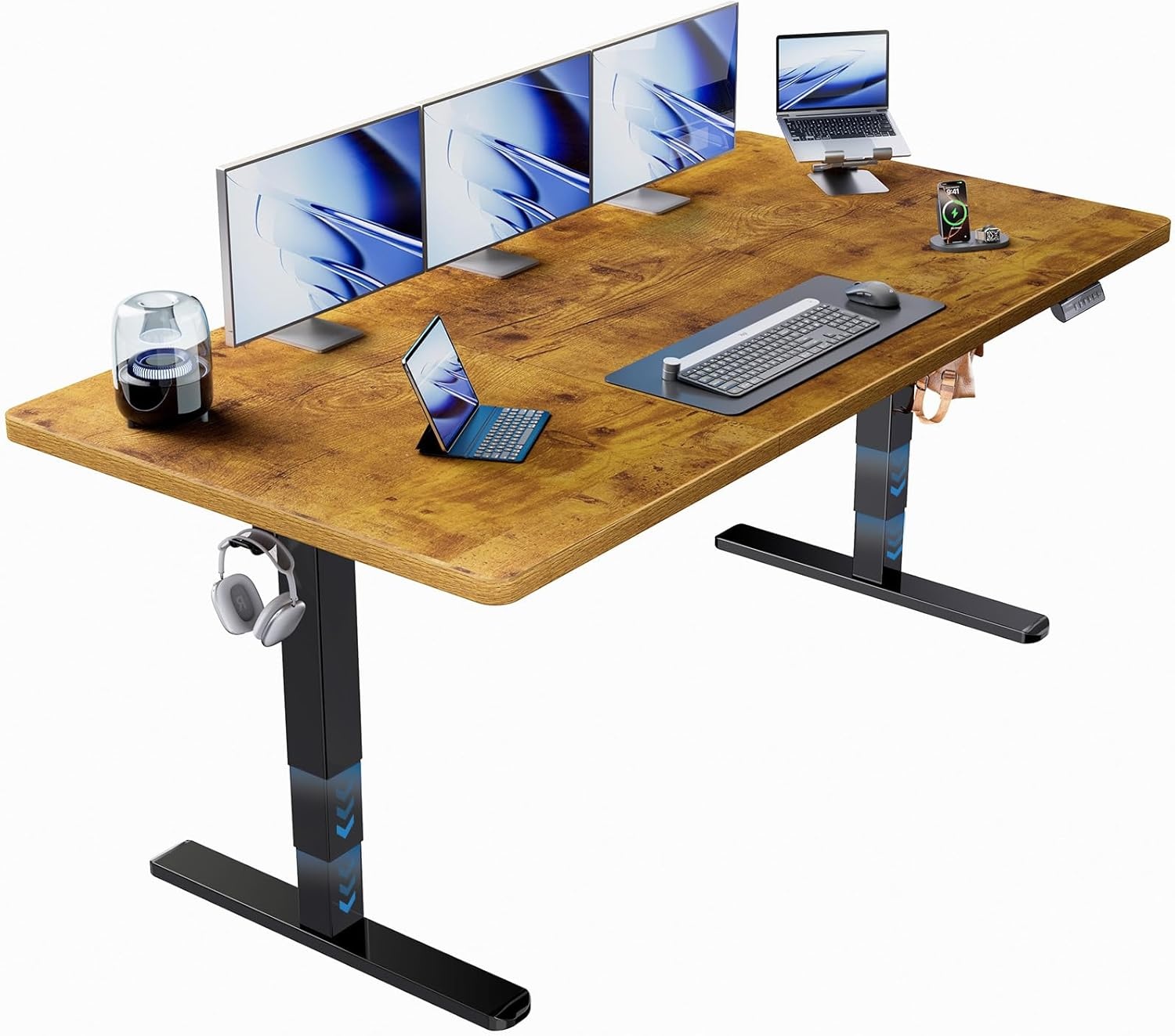 image:imageHUANUO 59x30 Inch 3Stage Legs Electric Standing Desk Large Height Adjustable Office Desk with Brushless Motor Stand Up Desk with 4 Memory Presets amp 2 Hooks Computer Desk for Home Office BlackVintage
