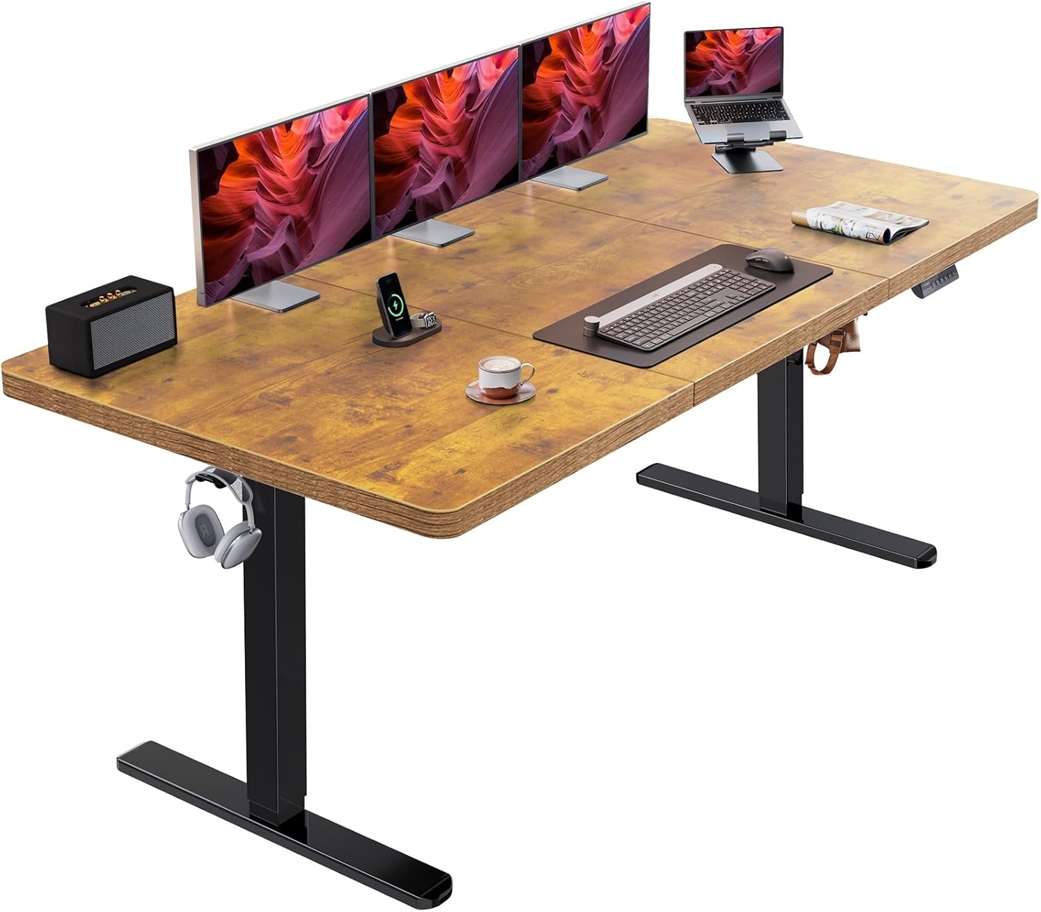 image:imageHUANUO 59x30 Inch 3Stage Legs Electric Standing Desk Large Height Adjustable Office Desk with Brushless Motor Stand Up Desk with 4 Memory Presets amp 2 Hooks Computer Desk for Home Office BlackVintage