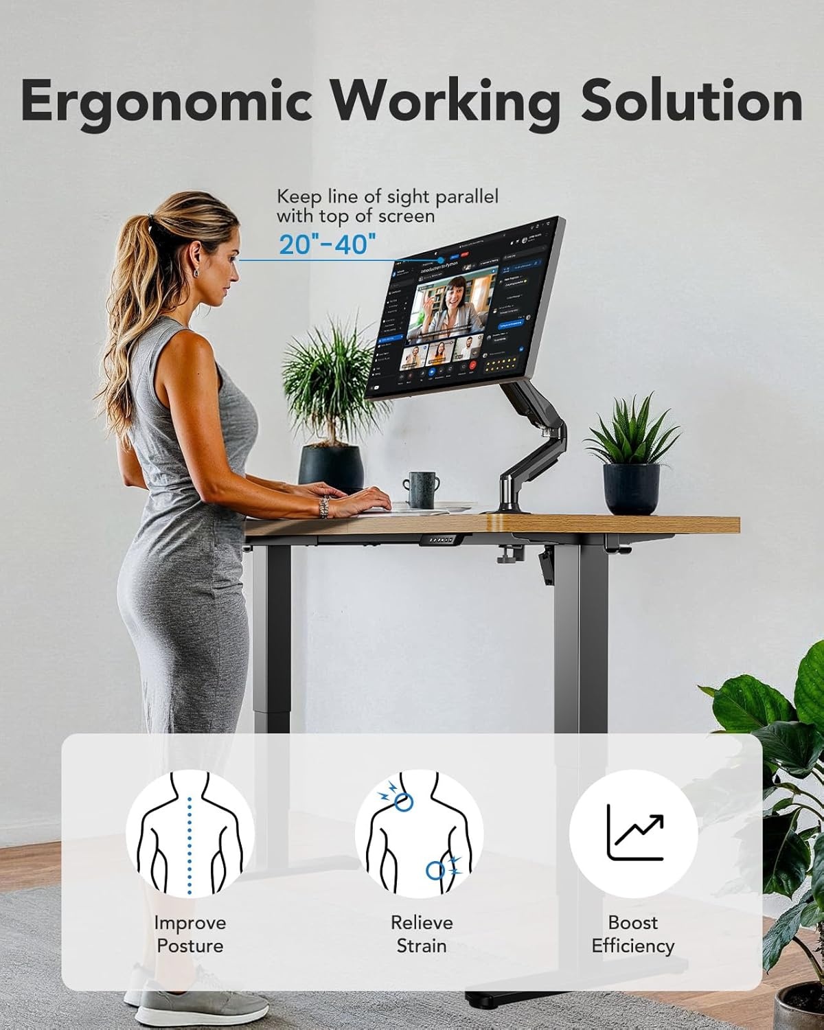 image:imageHUANUO 59x30 Inch 3Stage Legs Electric Standing Desk Large Height Adjustable Office Desk with Brushless Motor Stand Up Desk with 4 Memory Presets amp 2 Hooks Computer Desk for Home Office BlackVintage