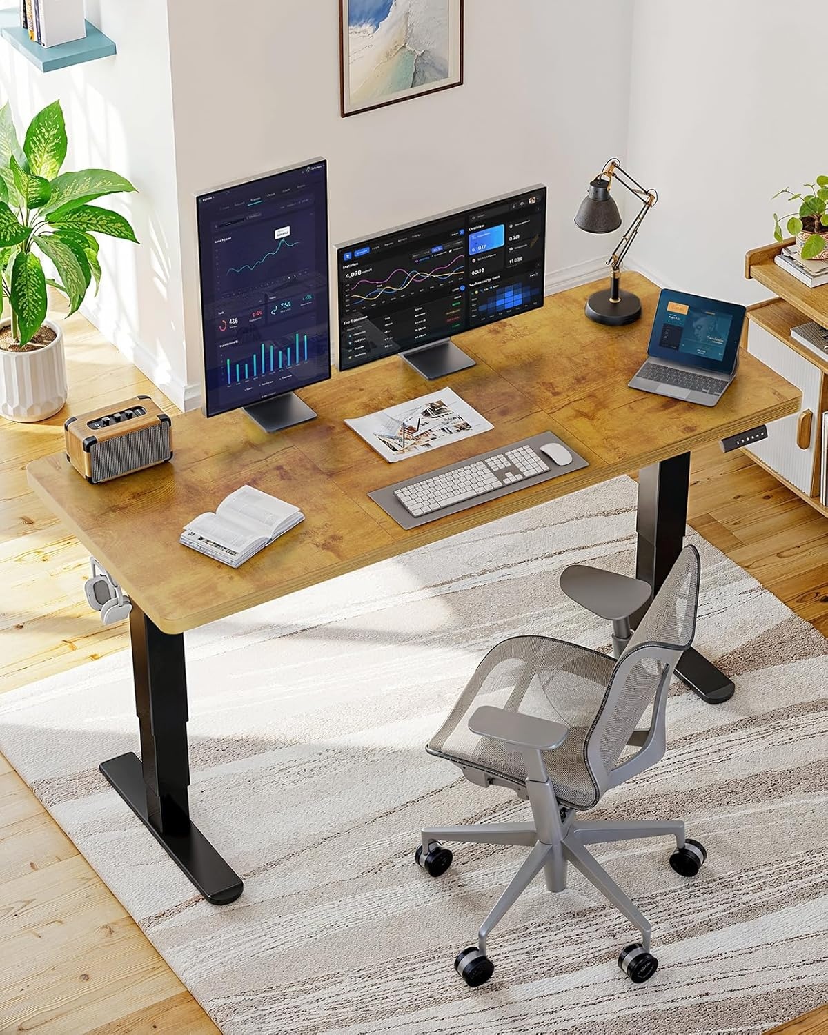 image:imageHUANUO 59x30 Inch 3Stage Legs Electric Standing Desk Large Height Adjustable Office Desk with Brushless Motor Stand Up Desk with 4 Memory Presets amp 2 Hooks Computer Desk for Home Office BlackVintage