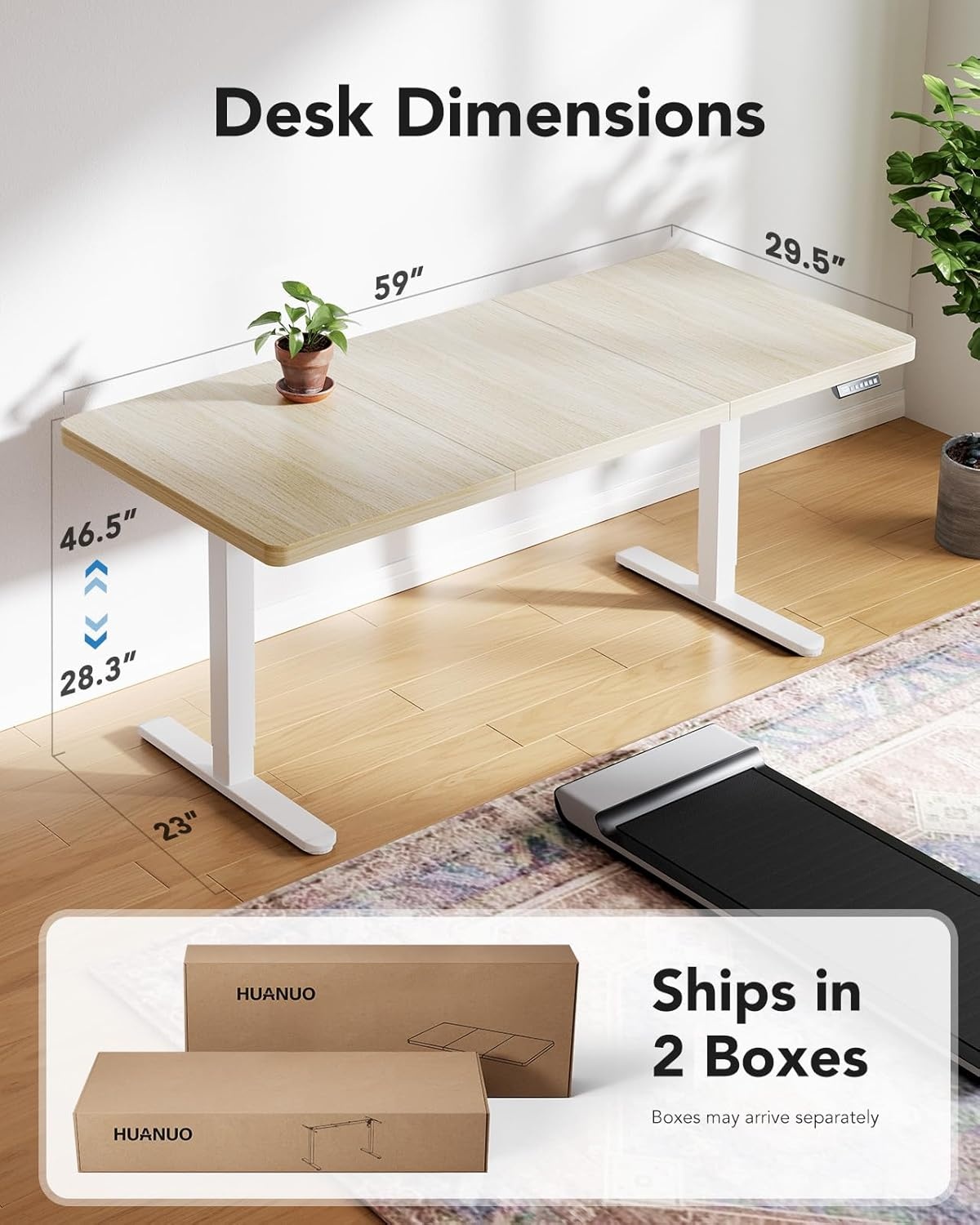 image:imageHUANUO 59x30 Inch 3Stage Legs Electric Standing Desk Large Height Adjustable Office Desk with Brushless Motor Stand Up Desk with 4 Memory Presets amp 2 Hooks Computer Desk for Home Office BlackNatural