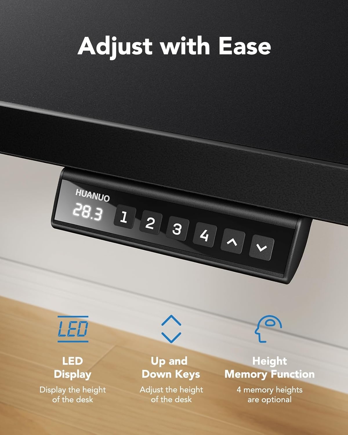 image:imageHUANUO Electric Standing Desk Whole Piece Desktop Adjustable Height Computer Desk 4 Height Memory Settings Sit Stand Up Desk for Home Office 40 x 24 BlackBlack