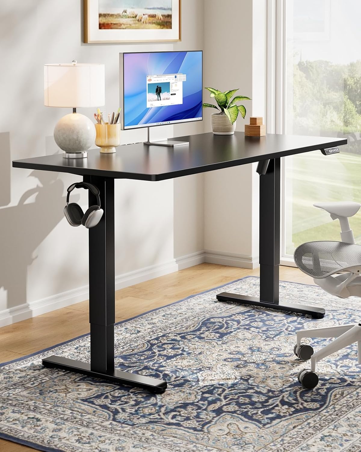 image:imageHUANUO Electric Standing Desk Whole Piece Desktop Adjustable Height Computer Desk 4 Height Memory Settings Sit Stand Up Desk for Home Office 40 x 24 BlackBlack
