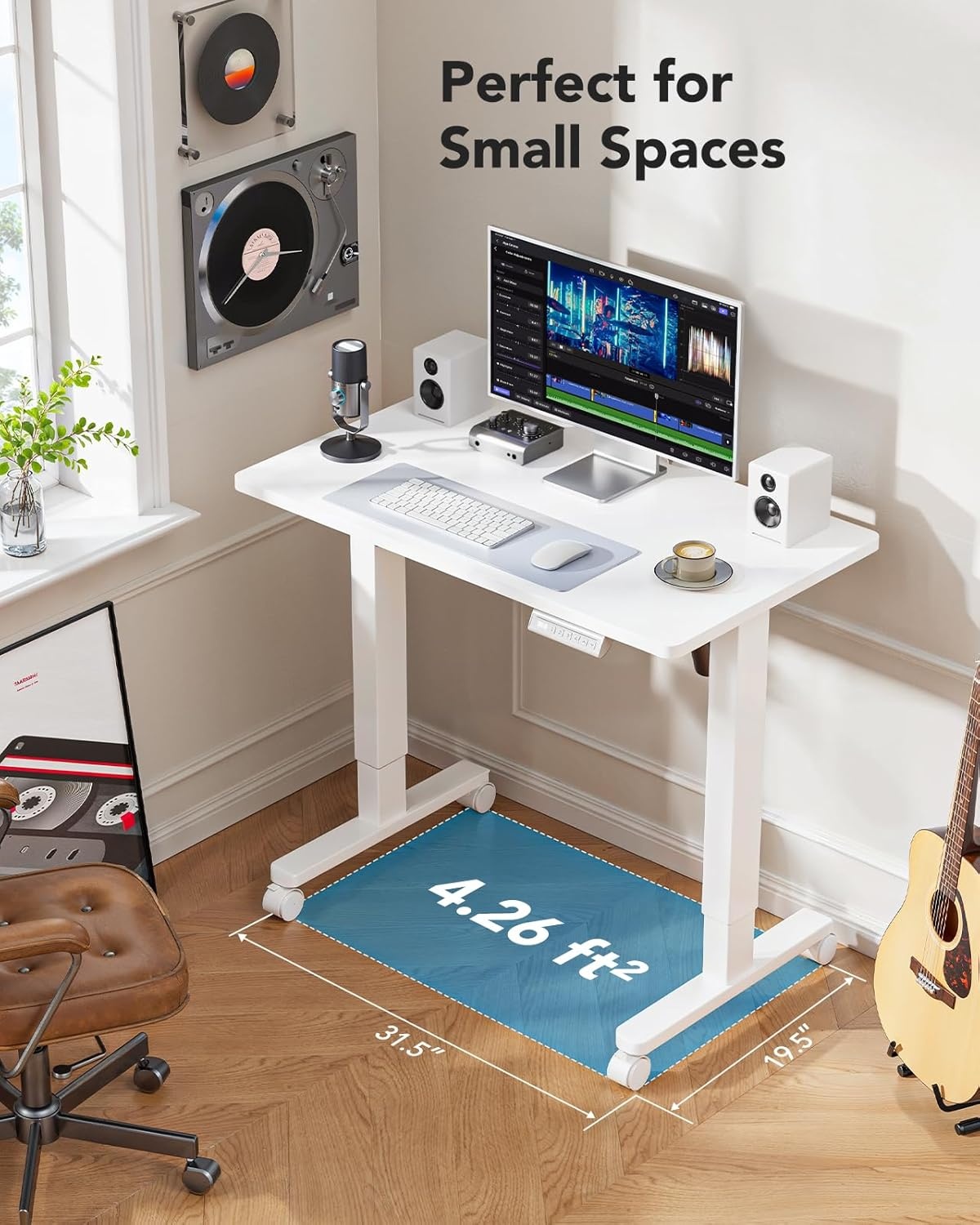image:imageHUANUO Electric Standing Desk Whole Piece Desktop Adjustable Height Computer Desk 4 Height Memory Settings Sit Stand Up Desk for Home Office 40 x 24 BlackWhite