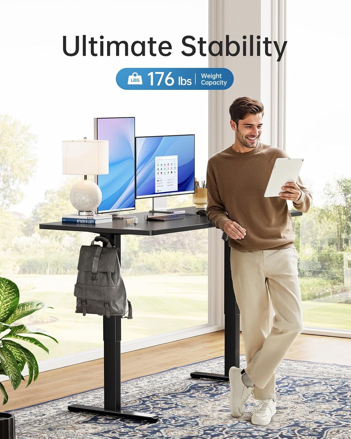image:imageHUANUO Electric Standing Desk Whole Piece Desktop Adjustable Height Computer Desk 4 Height Memory Settings Sit Stand Up Desk for Home Office 40 x 24 BlackBlack
