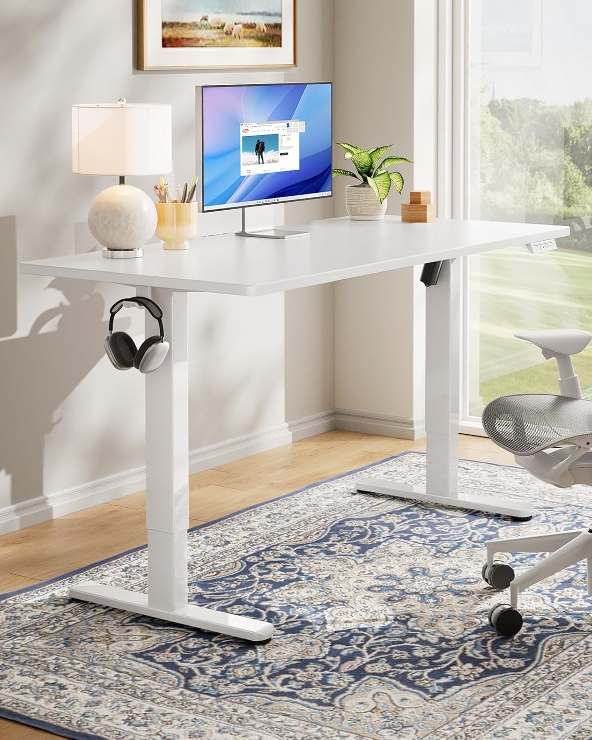 image:imageHUANUO Electric Standing Desk Whole Piece Desktop Adjustable Height Computer Desk 4 Height Memory Settings Sit Stand Up Desk for Home Office 40 x 24 BlackWhite