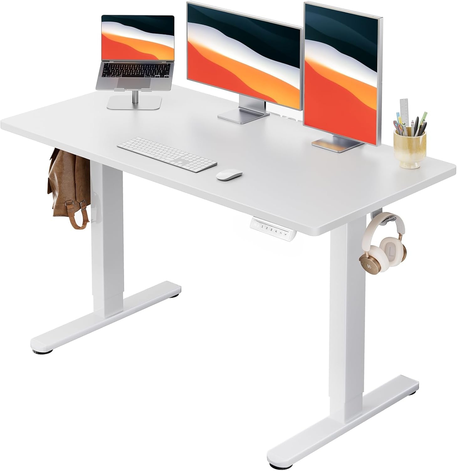 image:imageHUANUO Electric Standing Desk Whole Piece Desktop Adjustable Height Computer Desk 4 Height Memory Settings Sit Stand Up Desk for Home Office 40 x 24 BlackWhite