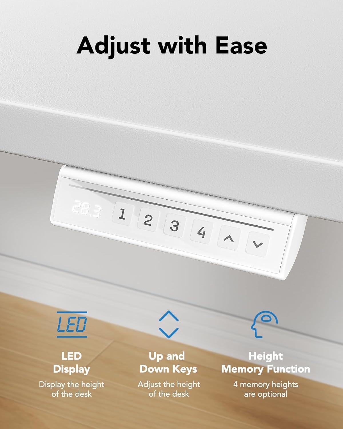 image:imageHUANUO Electric Standing Desk Whole Piece Desktop Adjustable Height Computer Desk 4 Height Memory Settings Sit Stand Up Desk for Home Office 40 x 24 BlackWhite