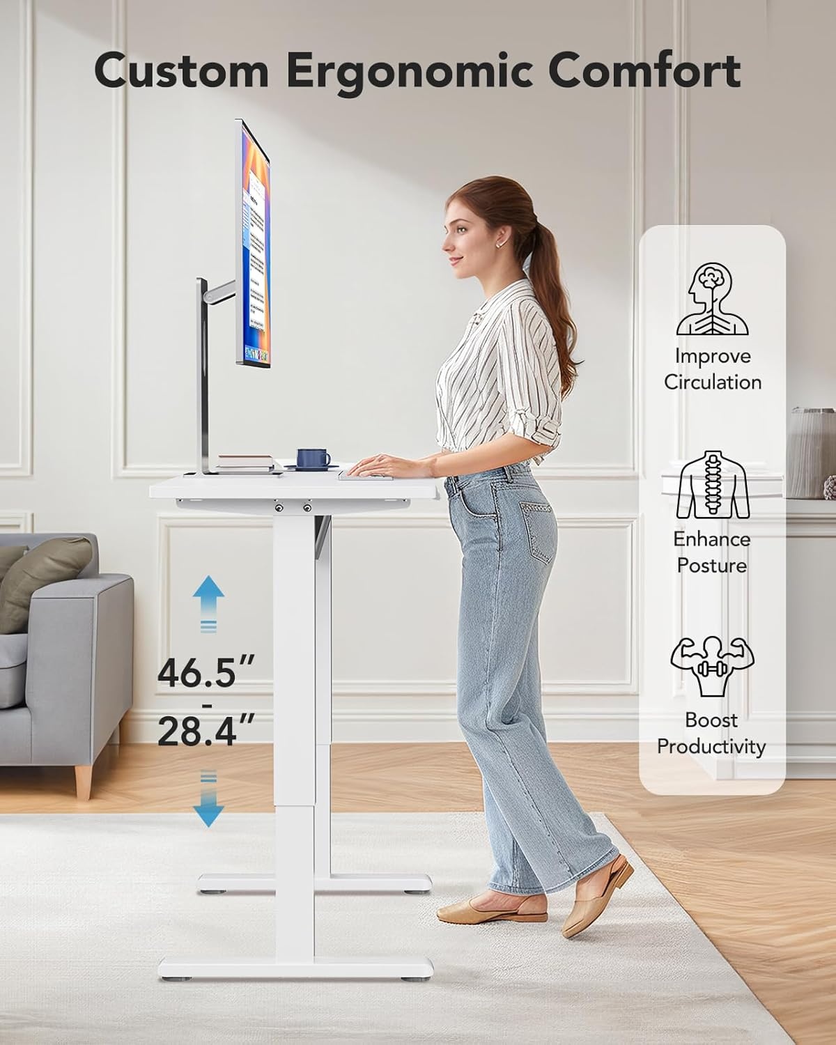 image:imageHUANUO Electric Standing Desk Whole Piece Desktop Adjustable Height Computer Desk 4 Height Memory Settings Sit Stand Up Desk for Home Office 40 x 24 BlackWhite