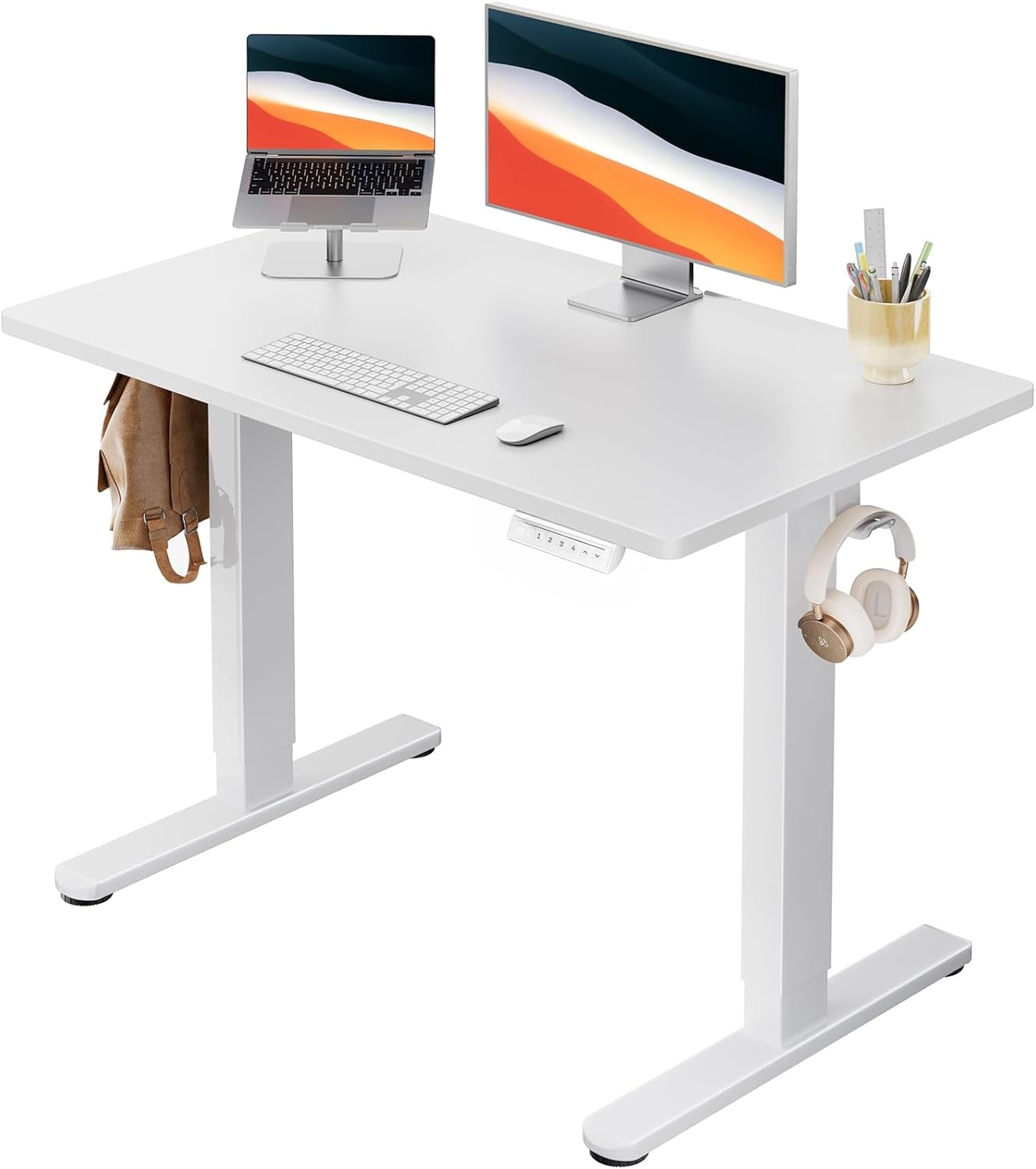 image:imageHUANUO Electric Standing Desk Whole Piece Desktop Adjustable Height Computer Desk 4 Height Memory Settings Sit Stand Up Desk for Home Office 40 x 24 BlackWhite