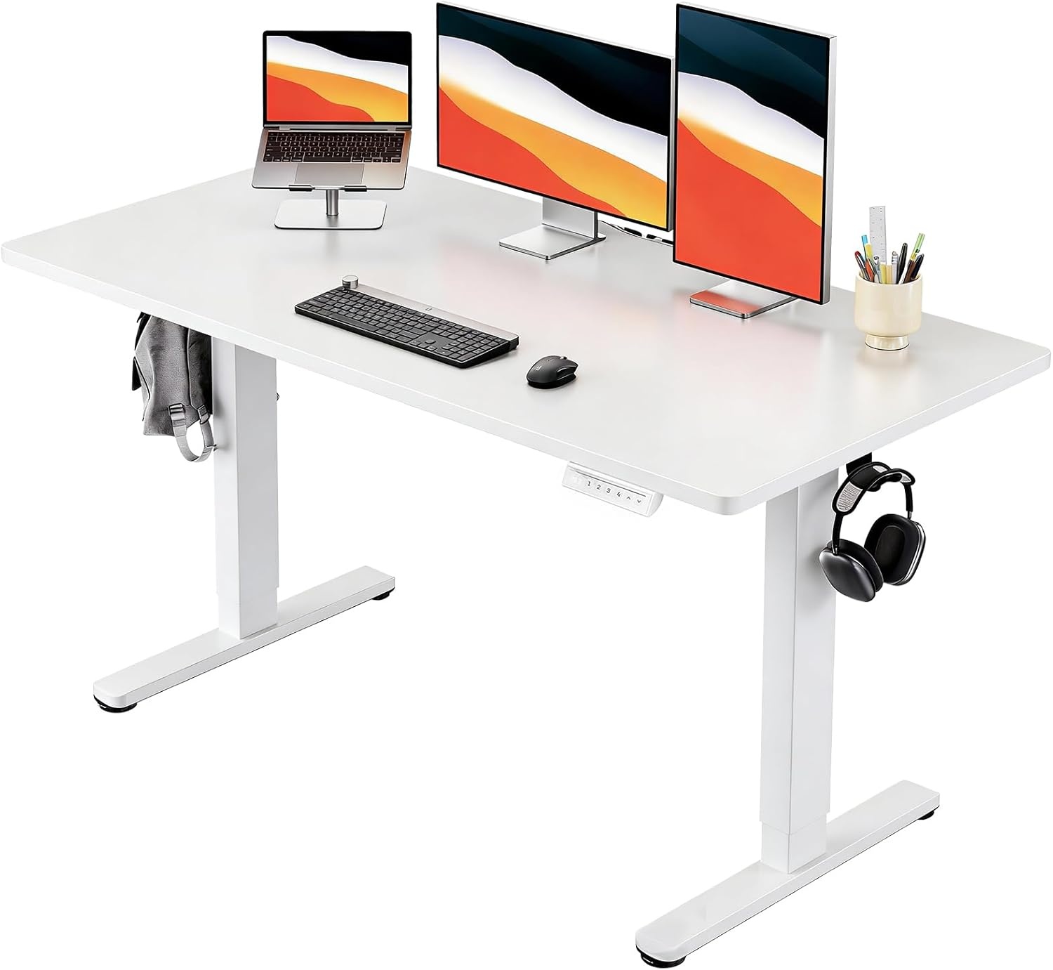 image:imageHUANUO Electric Standing Desk Whole Piece Desktop Adjustable Height Computer Desk 4 Height Memory Settings Sit Stand Up Desk for Home Office 40 x 24 BlackWhite