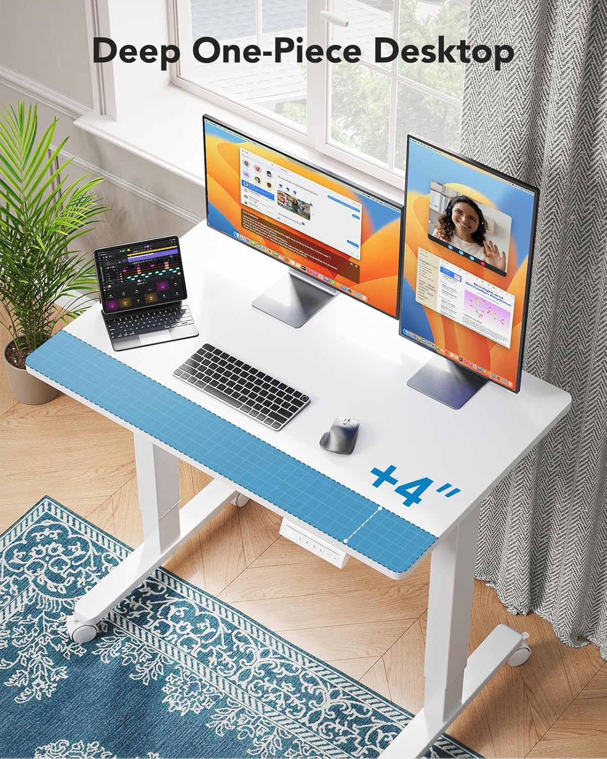 image:imageHUANUO Electric Standing Desk Whole Piece Desktop Adjustable Height Computer Desk 4 Height Memory Settings Sit Stand Up Desk for Home Office 40 x 24 BlackWhite