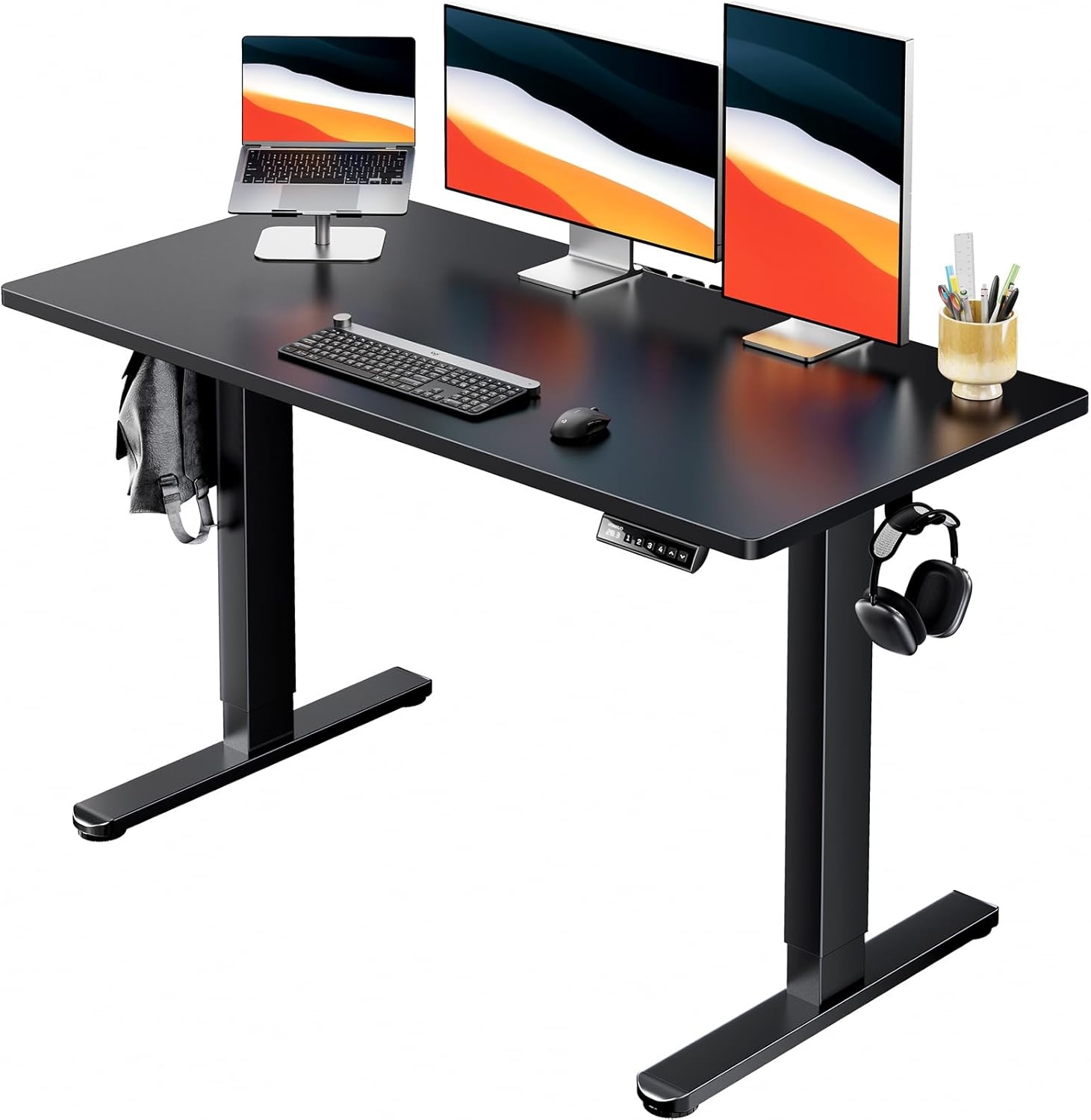 image:imageHUANUO Electric Standing Desk Whole Piece Desktop Adjustable Height Computer Desk 4 Height Memory Settings Sit Stand Up Desk for Home Office 40 x 24 BlackBlack