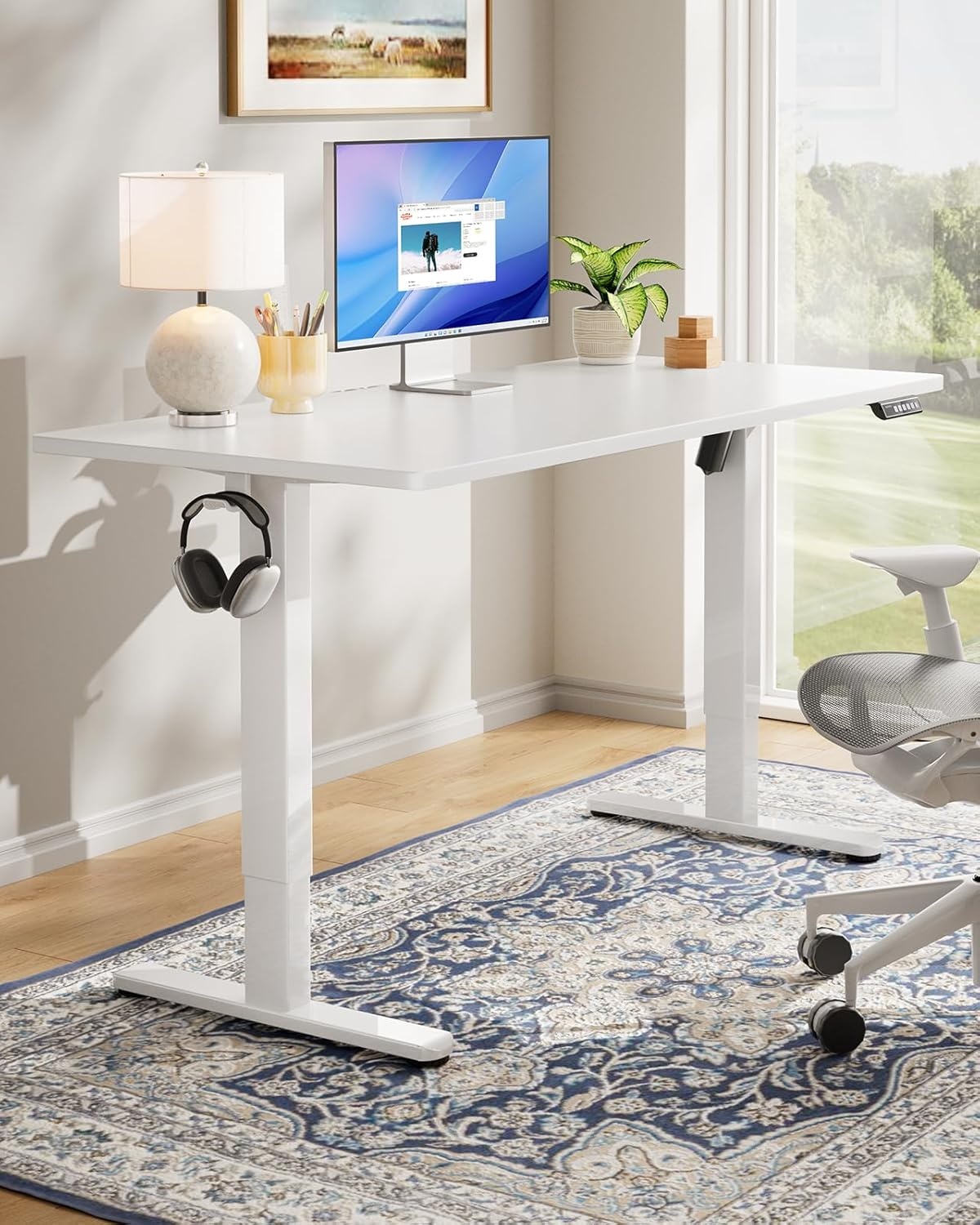 image:imageHUANUO Electric Standing Desk Whole Piece Desktop Adjustable Height Computer Desk 4 Height Memory Settings Sit Stand Up Desk for Home Office 40 x 24 BlackWhite