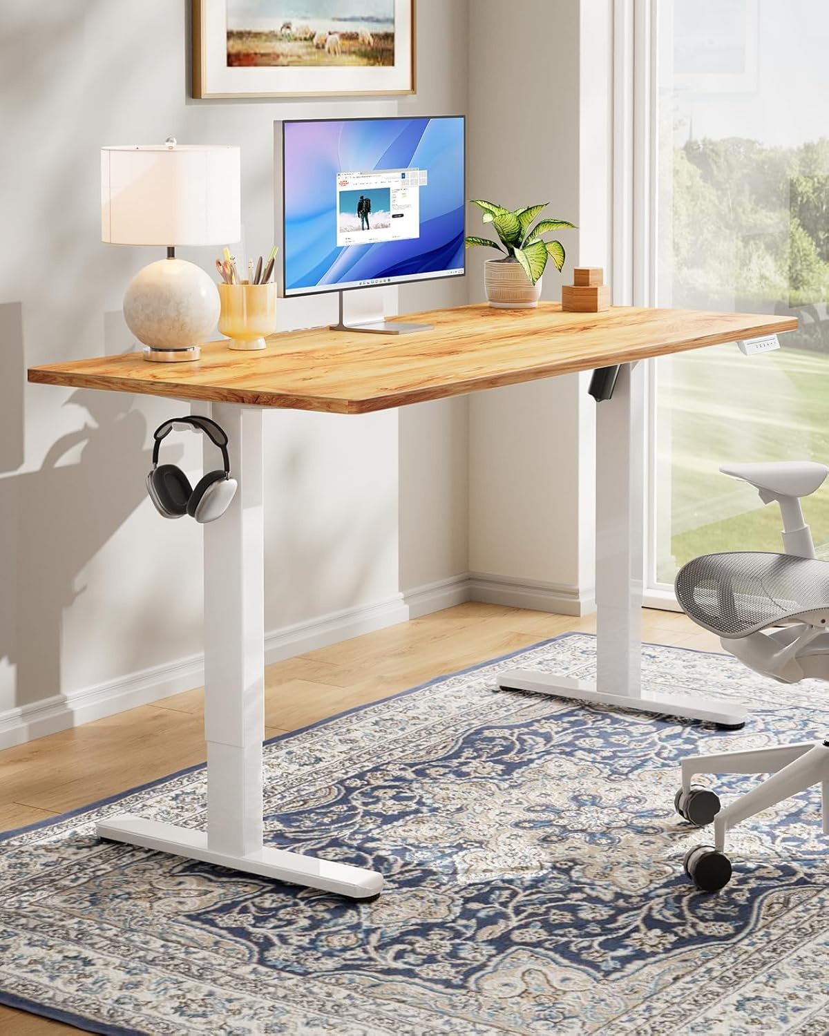 image:imageHUANUO Electric Standing Desk Whole Piece Desktop Adjustable Height Computer Desk 4 Height Memory Settings Sit Stand Up Desk for Home Office 40 x 24 BlackLight Vintage