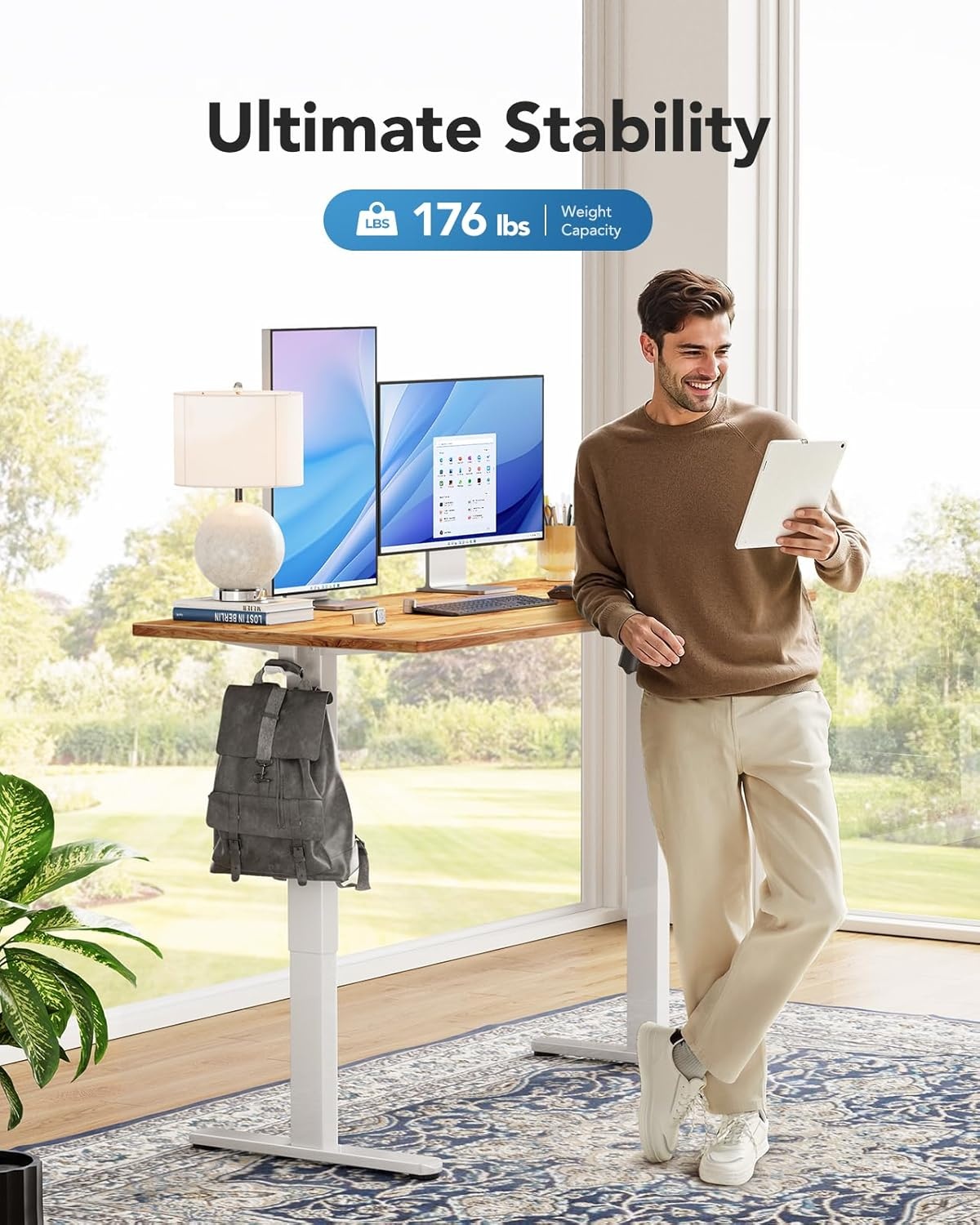 image:imageHUANUO Electric Standing Desk Whole Piece Desktop Adjustable Height Computer Desk 4 Height Memory Settings Sit Stand Up Desk for Home Office 40 x 24 BlackLight Vintage