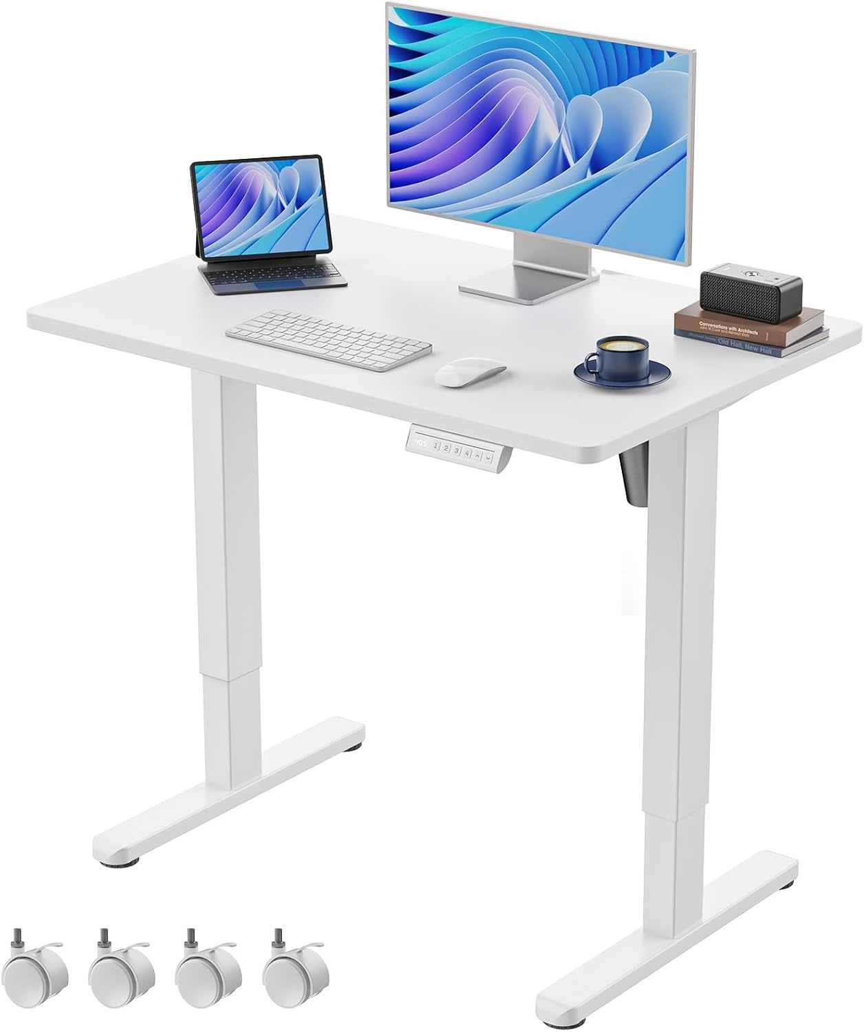 image:imageHUANUO Electric Standing Desk Whole Piece Desktop Adjustable Height Computer Desk 4 Height Memory Settings Sit Stand Up Desk for Home Office 40 x 24 BlackWhite