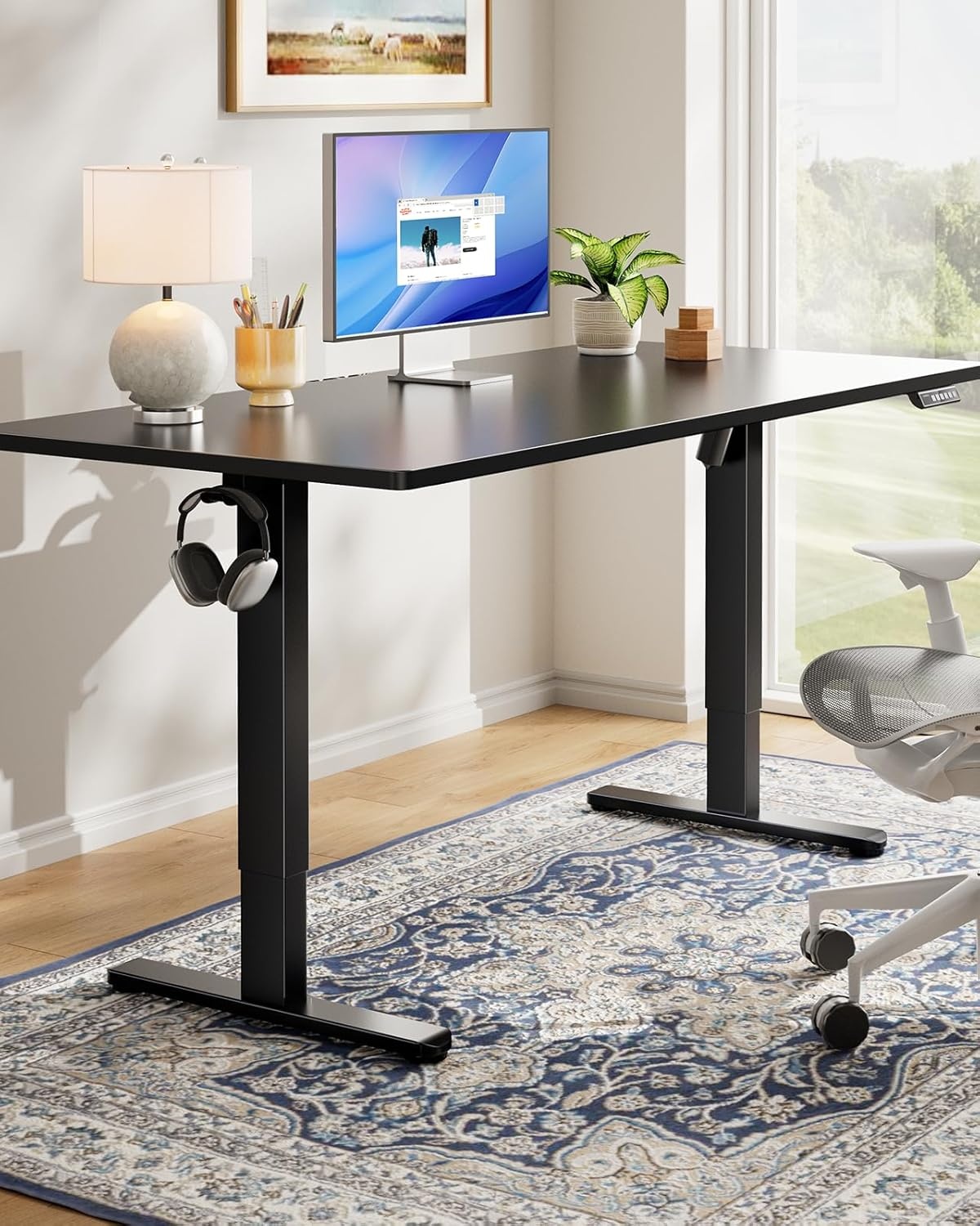 image:imageHUANUO Electric Standing Desk Whole Piece Desktop Adjustable Height Computer Desk 4 Height Memory Settings Sit Stand Up Desk for Home Office 40 x 24 BlackBlack