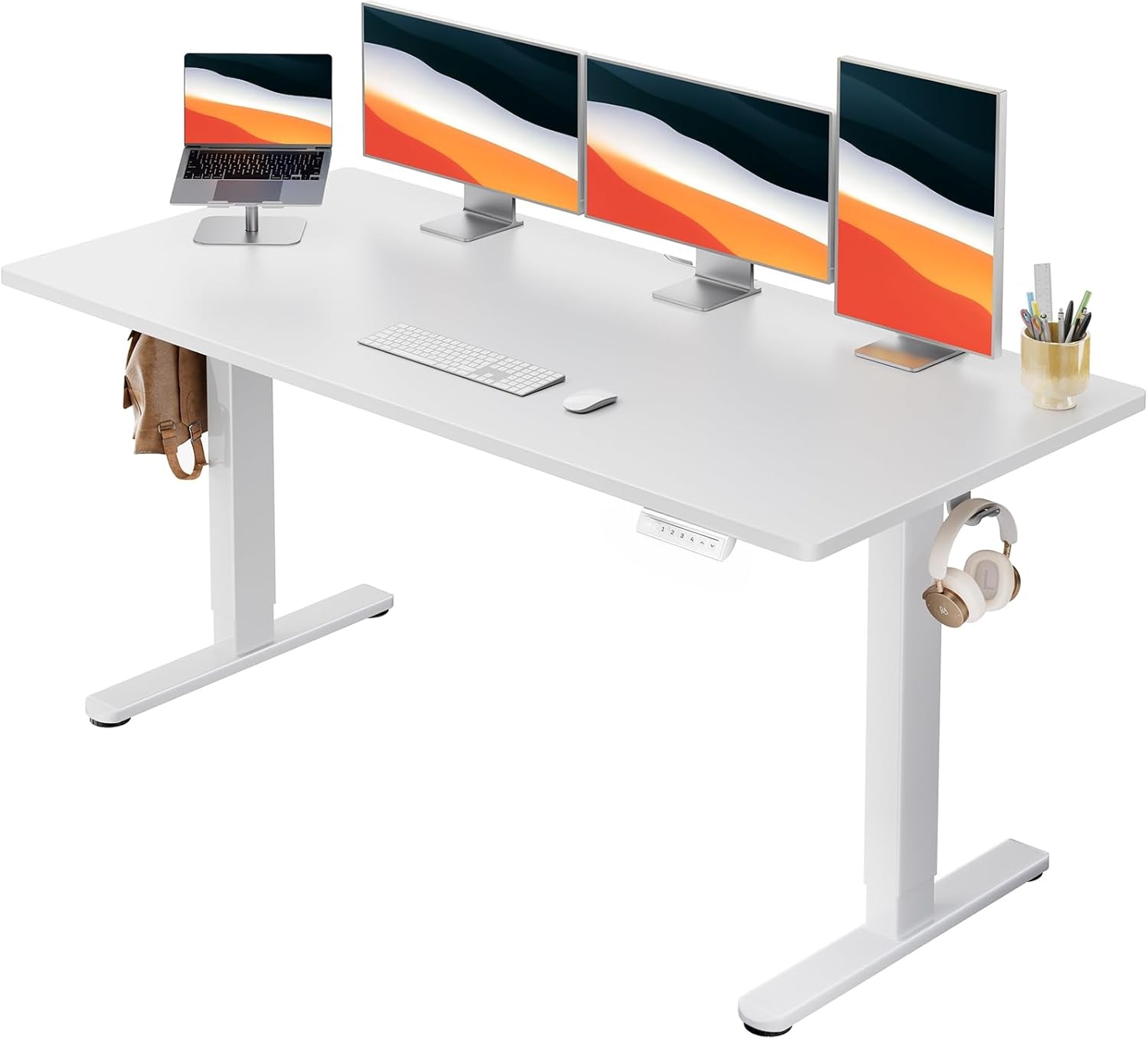 image:imageHUANUO Electric Standing Desk Whole Piece Desktop Adjustable Height Computer Desk 4 Height Memory Settings Sit Stand Up Desk for Home Office 40 x 24 BlackWhite