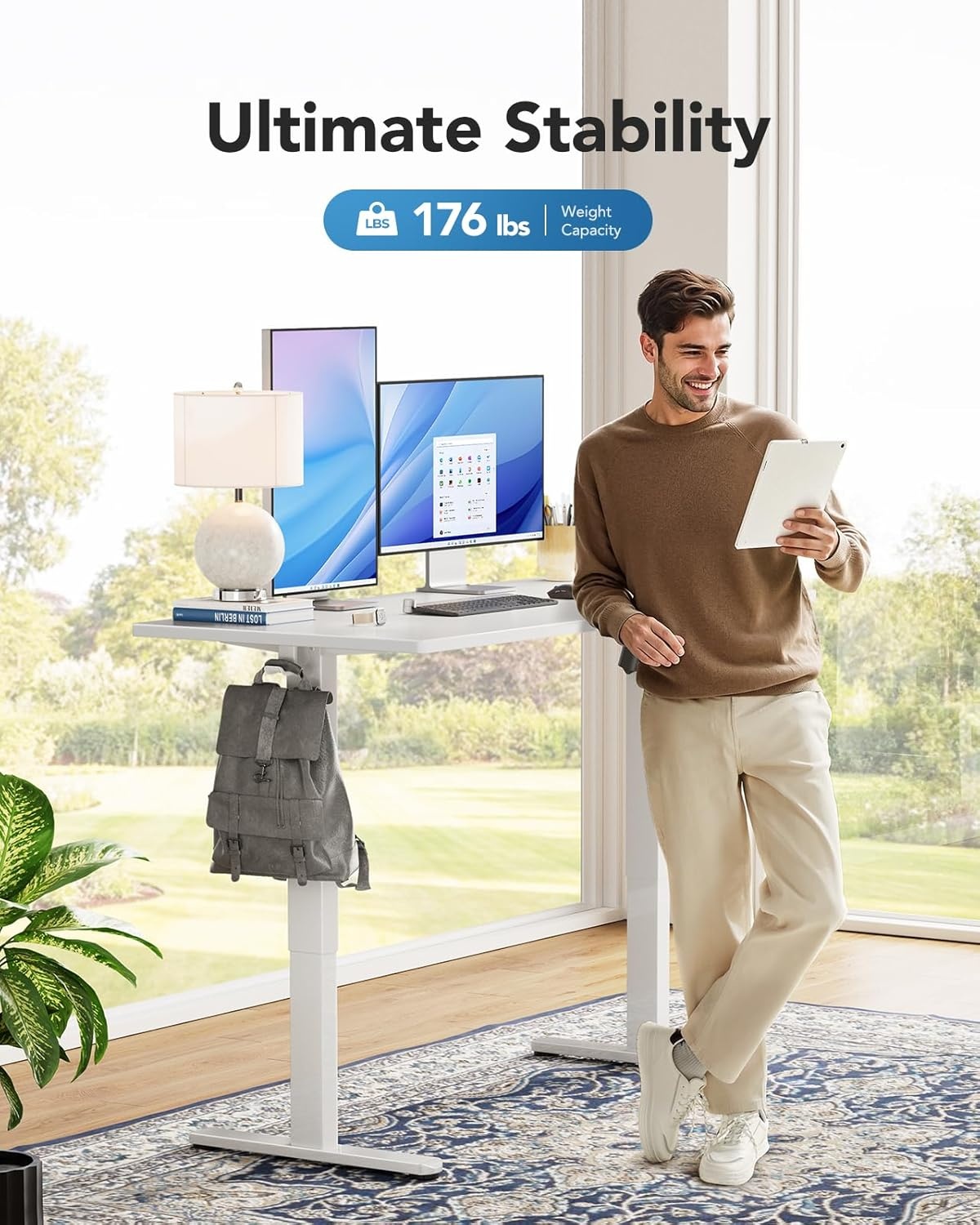 image:imageHUANUO Electric Standing Desk Whole Piece Desktop Adjustable Height Computer Desk 4 Height Memory Settings Sit Stand Up Desk for Home Office 40 x 24 BlackWhite