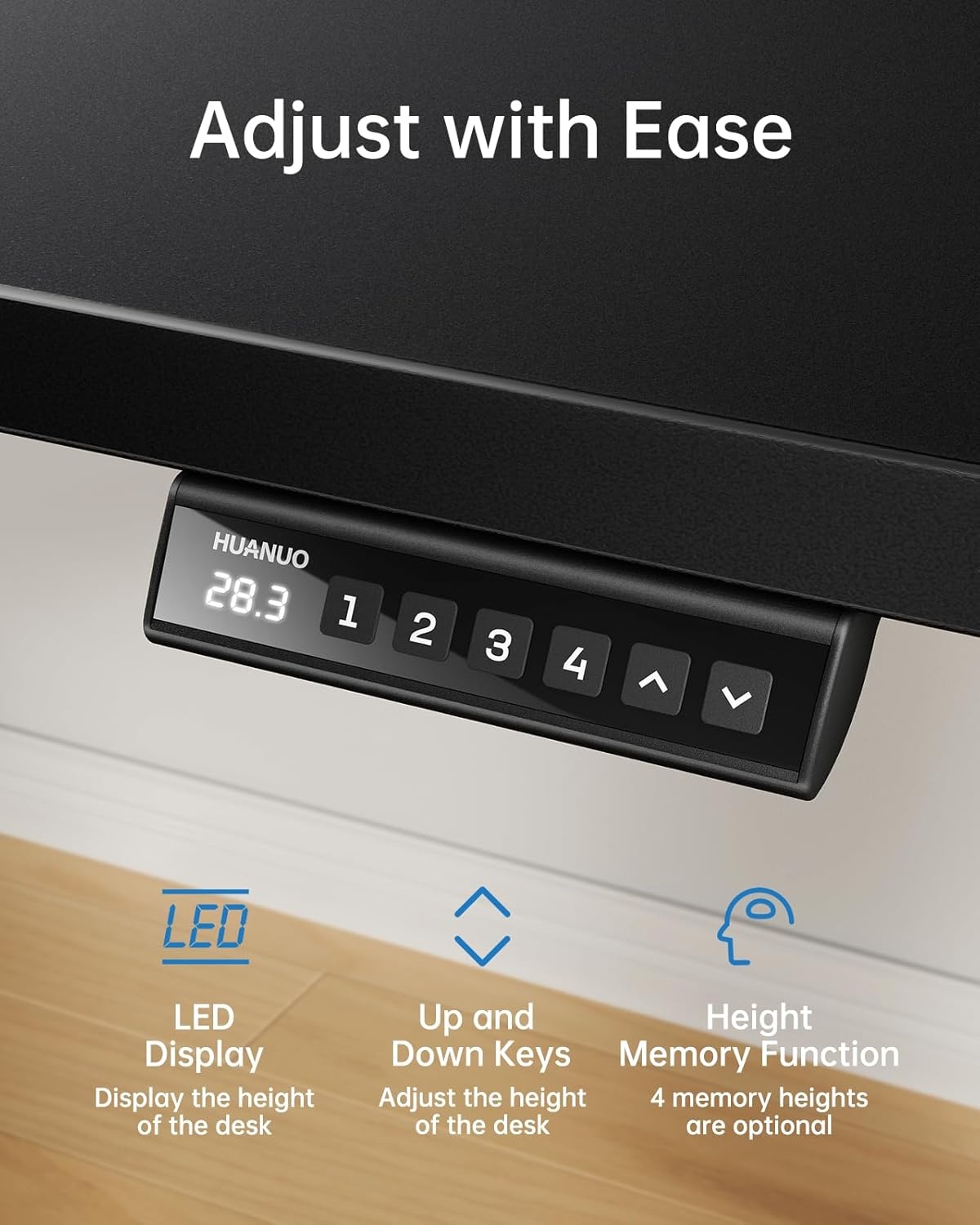 image:imageHUANUO Electric Standing Desk Whole Piece Desktop Adjustable Height Computer Desk 4 Height Memory Settings Sit Stand Up Desk for Home Office 40 x 24 BlackBlack