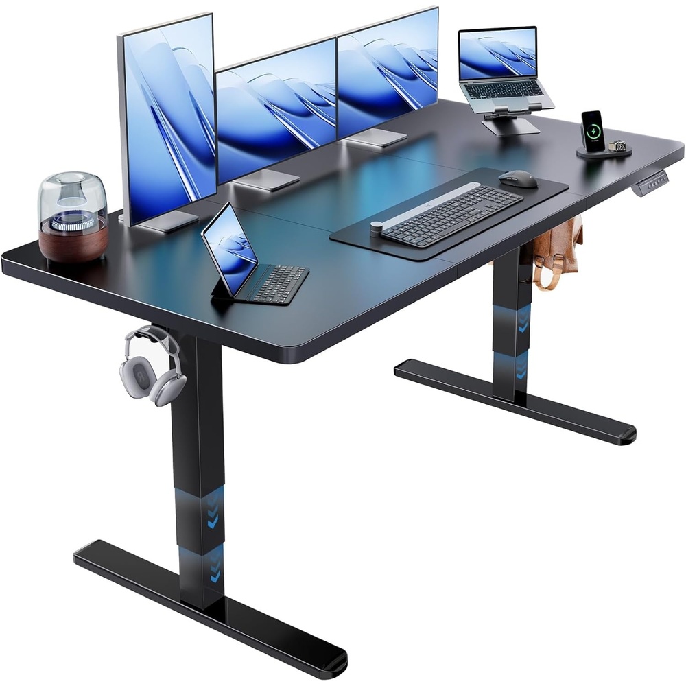 image:imageHUANUO 59x30 Inch 3Stage Legs Electric Standing Desk Large Height Adjustable Office Desk with Brushless Motor Stand Up Desk with 4 Memory Presets amp 2 Hooks Computer Desk for Home Office BlackBlack